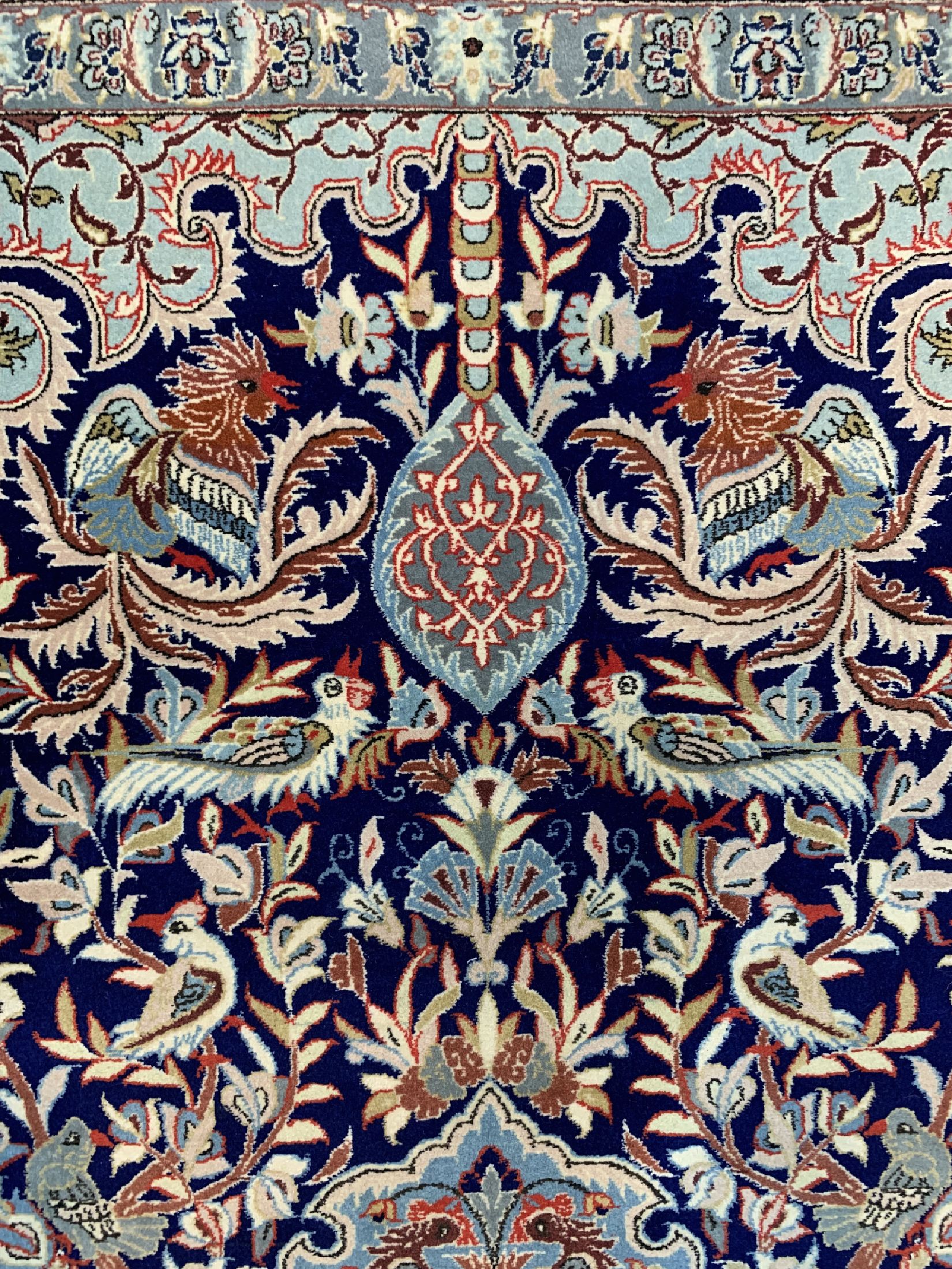 Detail e: Esfahan fein, Persien, um 1950, Korkwolle auf Seide, ca. 172 x 105 cm, ca. 1,0 Mio. Kn/qm, EHZ: 1-2