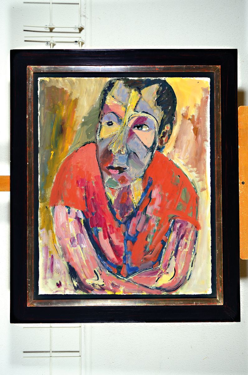 Marlise Klock, 1874 Lübz-1974 Altenbach, Figur im roten Hemd, Gouache auf Papier, verso betitelt, Blattgr. ca. 74x60cm, u.Gl., R. ca.88x74cm