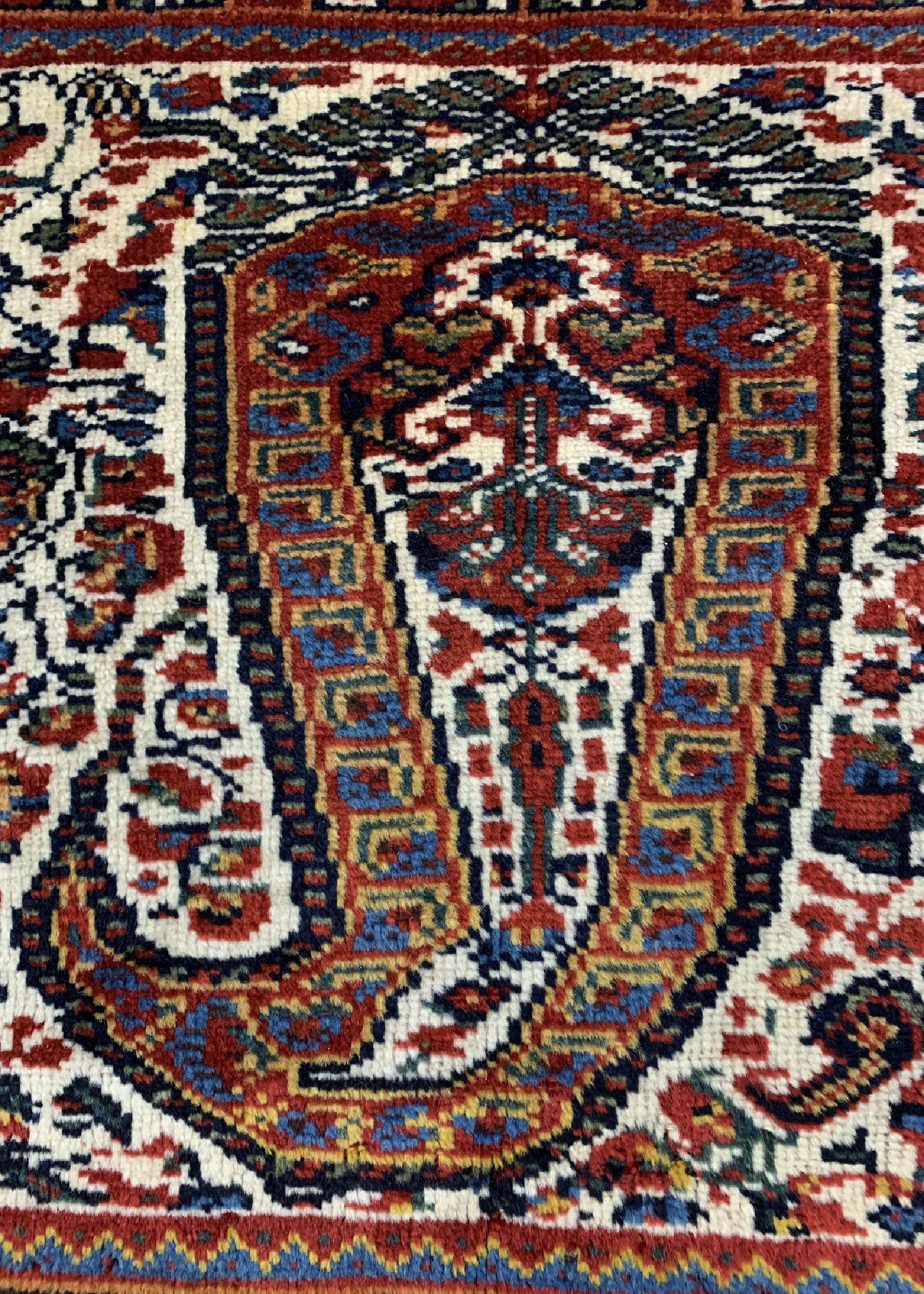 Detail b: Antike Khamseh Taschenfront, Persien, 19.Jhd, Wolle auf Wolle, ca. 70 x 77 cm, EHZ: 3, (Reparaturen).