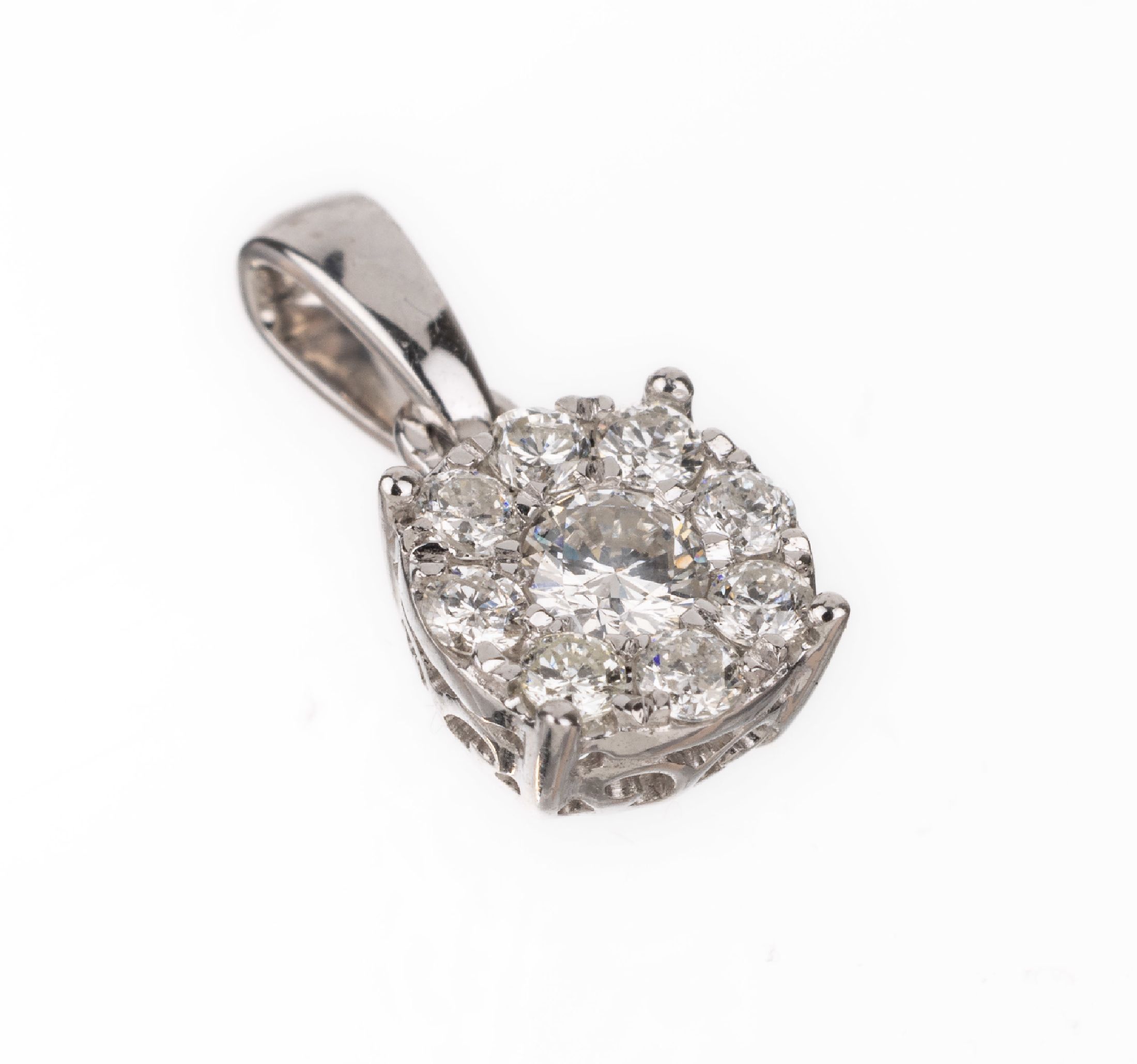 14 kt Gold Brillant-Anhänger, WG 585/000, 9Brillanten zus. ca. 0.25 ct Weiß/si, D. ca. 6.2 mm