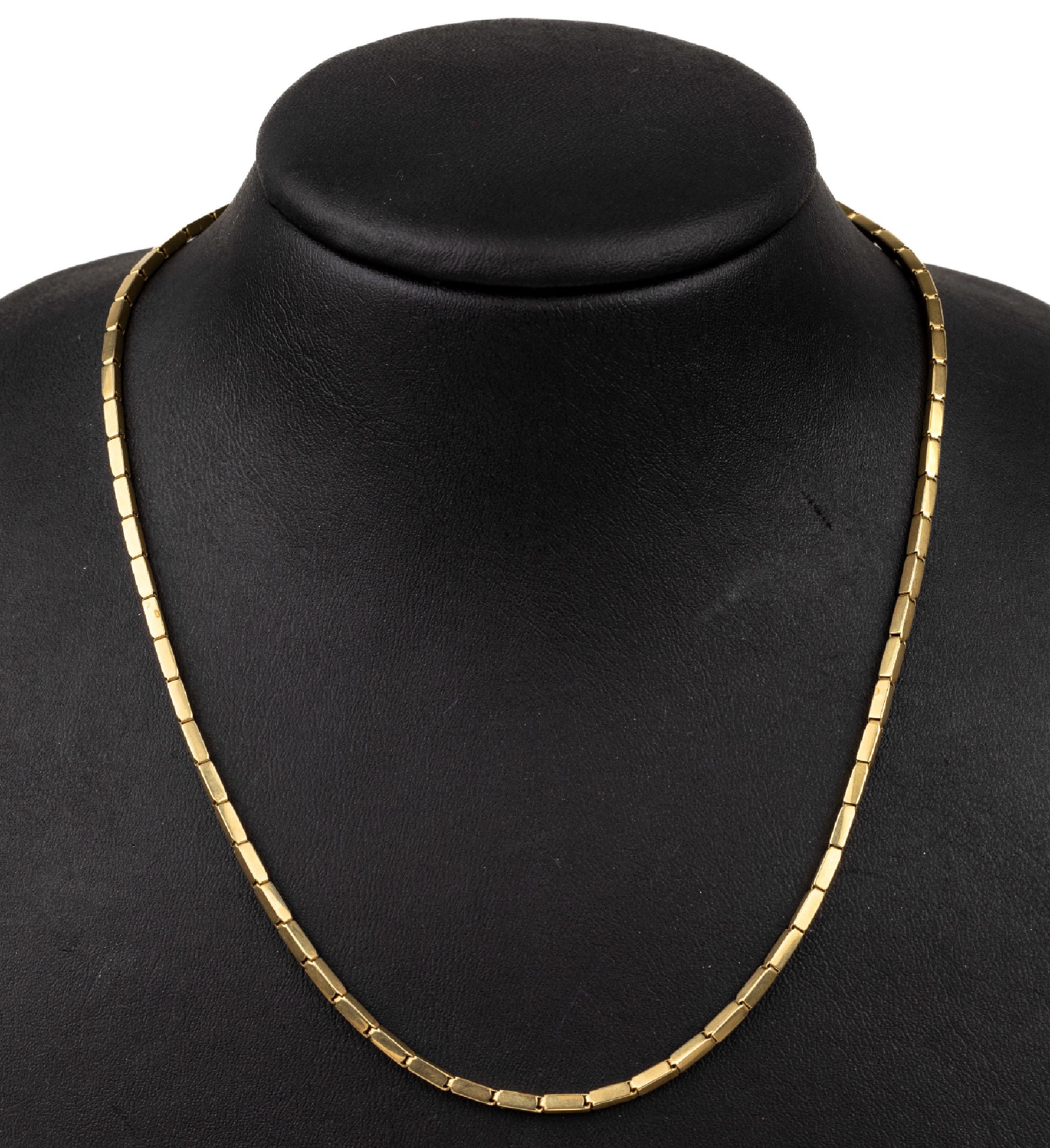 14 kt Gold Backstein Collier, GG 585/000, L ca. 42 cm, Kastenschloß mit Sicherheitsacht, total ca. 12.0 g