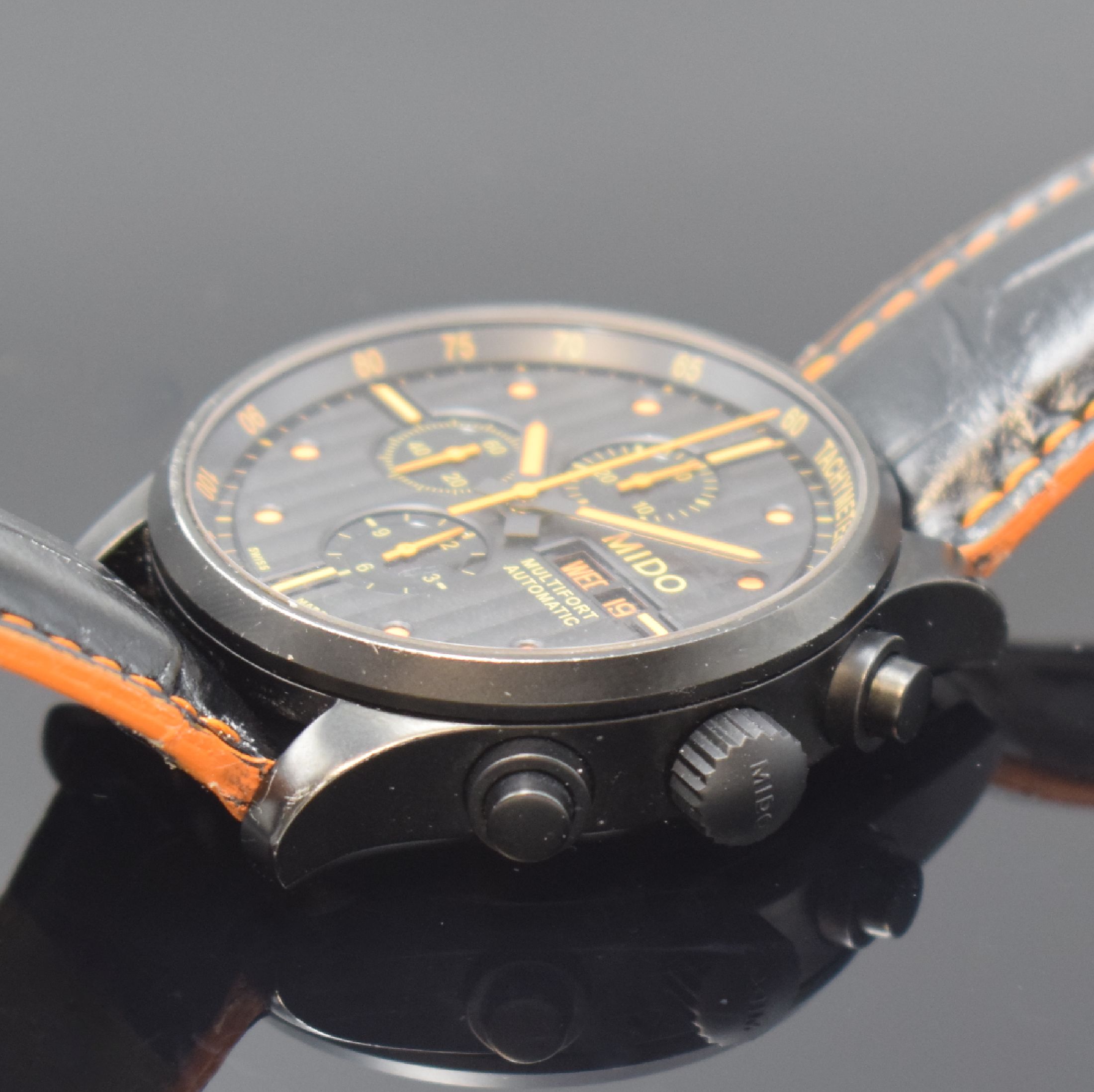 Detail c: MIDO Armbandchronograph Multifort Special Edition Referenz M005614A, Automatik, Schweiz um 2013, PVD beschichtetes Edelstahlgeh. inkl. orig. ...
