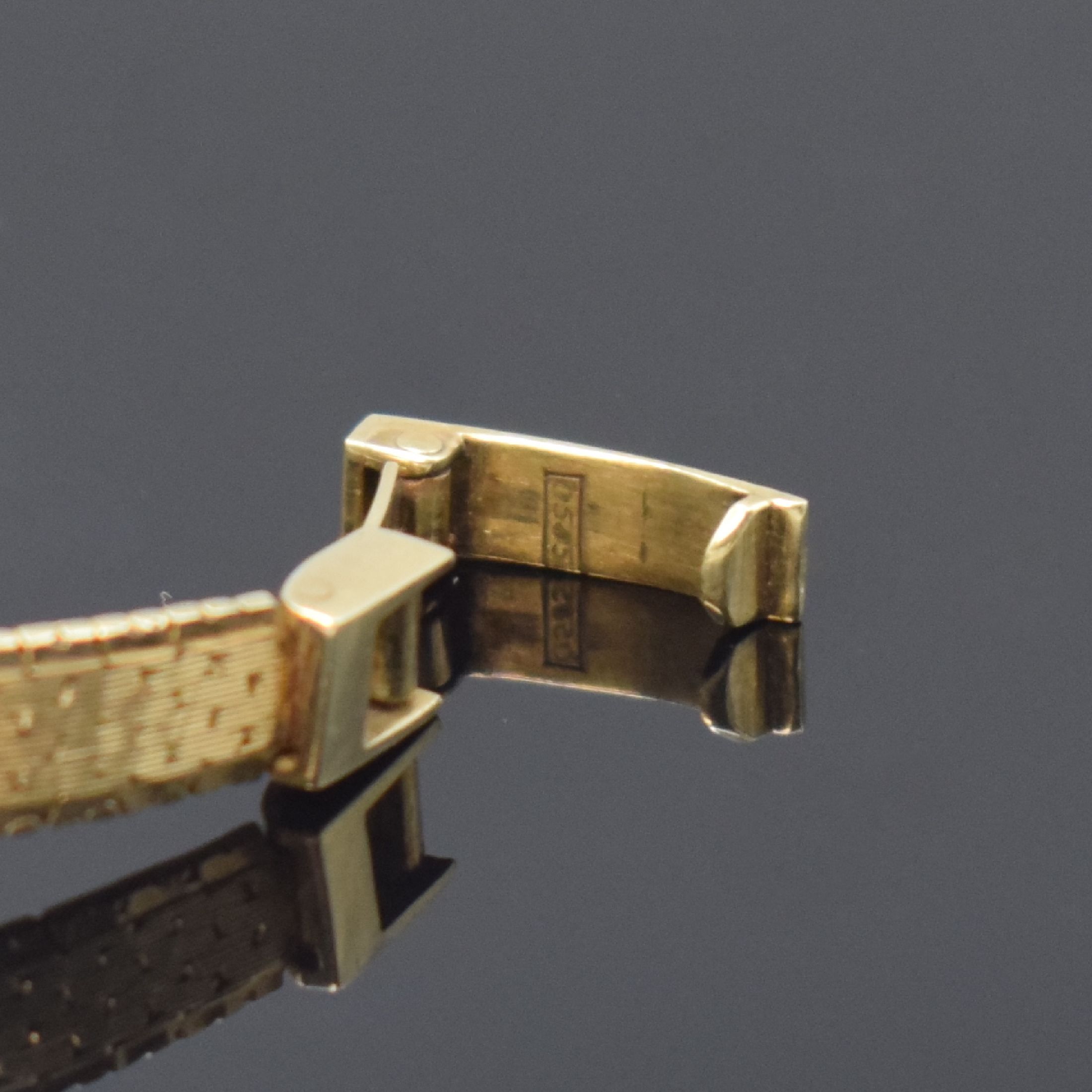 Detail b: ORDIAM Damenarmbanduhr in GG 585/000, Schweiz um 1970, quarz, 2-teil. Gehäuse, Boden gedr., Milanaiseband, silb. Zifferbl. m. aufges. Std.-Ind., ...