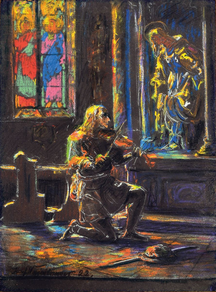 Detail c: Josef Wagenbrenner, 1880 Estenfeld-1953 Rastatt, Porträt- und Kirchenmaler, Konvolut aus vier Arbeiten: Christus beim Verteilen von Brot an die ...