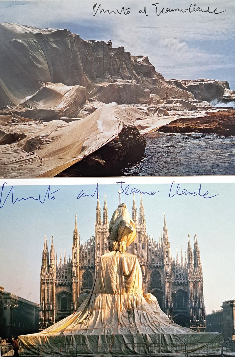 Detail a: Christo, Konvolut aus 3 Offsets aus verschiedenen Projekten, jeweils handsign., Christo und seiner Frau Jeanne-Claude, Wrapped Reichstag, Wrapped ...