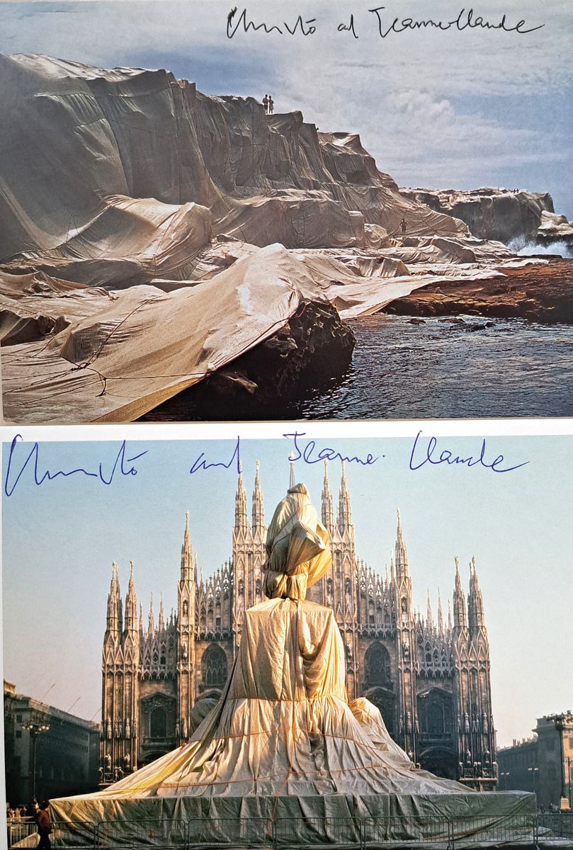 Detail l: Christo, Konvolut aus 3 Offsets aus verschiedenen Projekten, jeweils handsign., Christo und seiner Frau Jeanne-Claude, Wrapped Reichstag, Wrapped ...