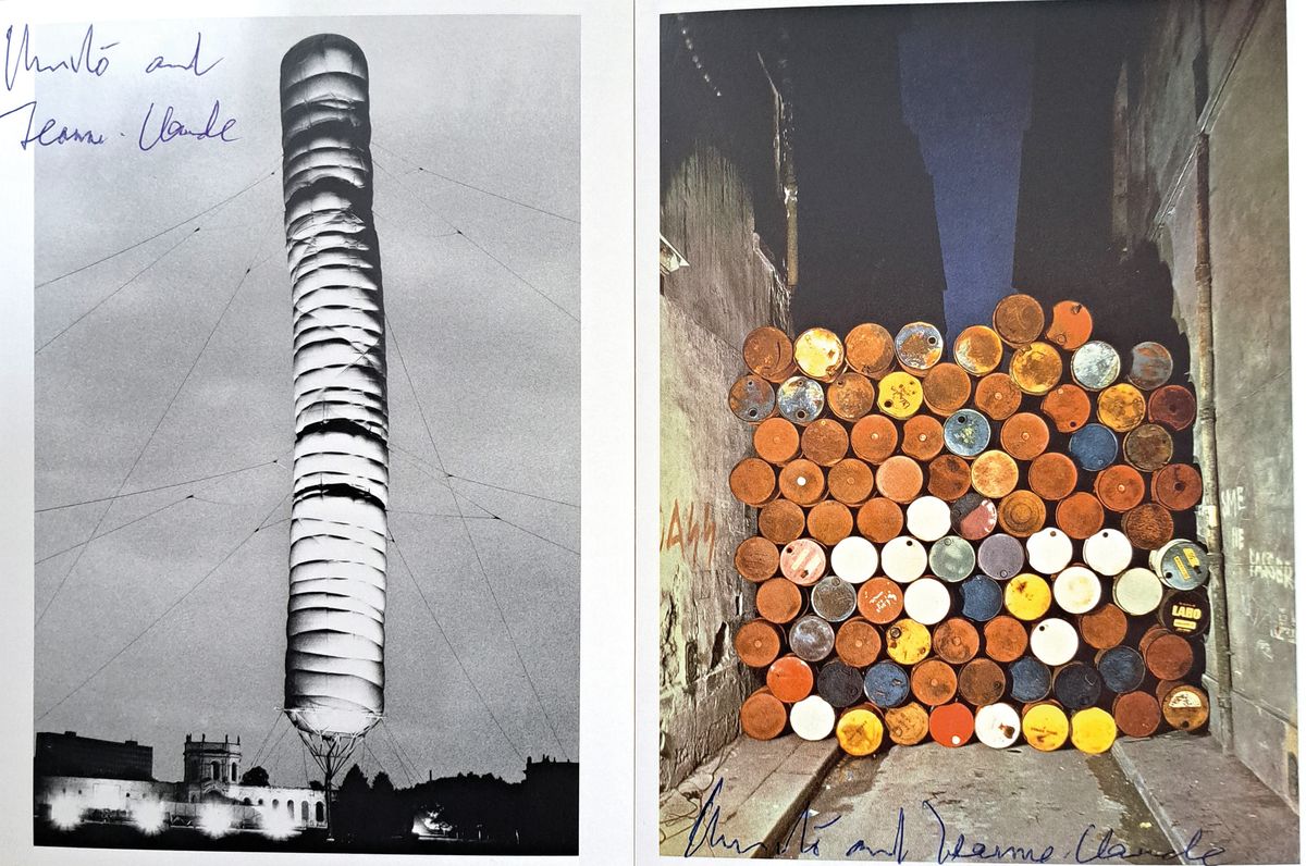 Detail l: Christo, Konvolut aus 3 Offsets aus verschiedenen Projekten, jeweils handsign., Christo und zusätzlich seiner Frau Jeanne-Claude, 5600 Cubicmeter ...