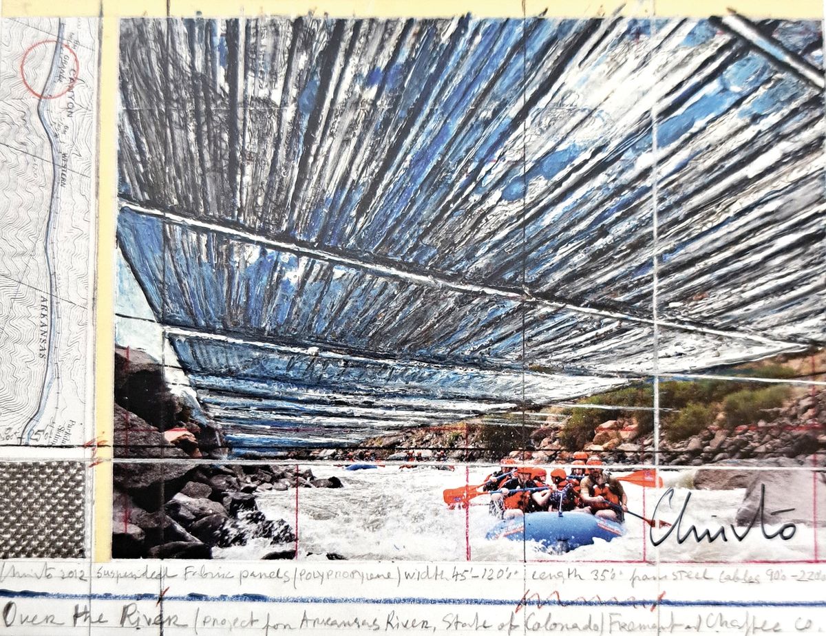 Christo, Konvolut saus 3 Offsets aus verschiedenen Projekten, jeweils handsign., christo und teilweise zuätzlich seiner Frau Jeanne-Claude, Over the ...