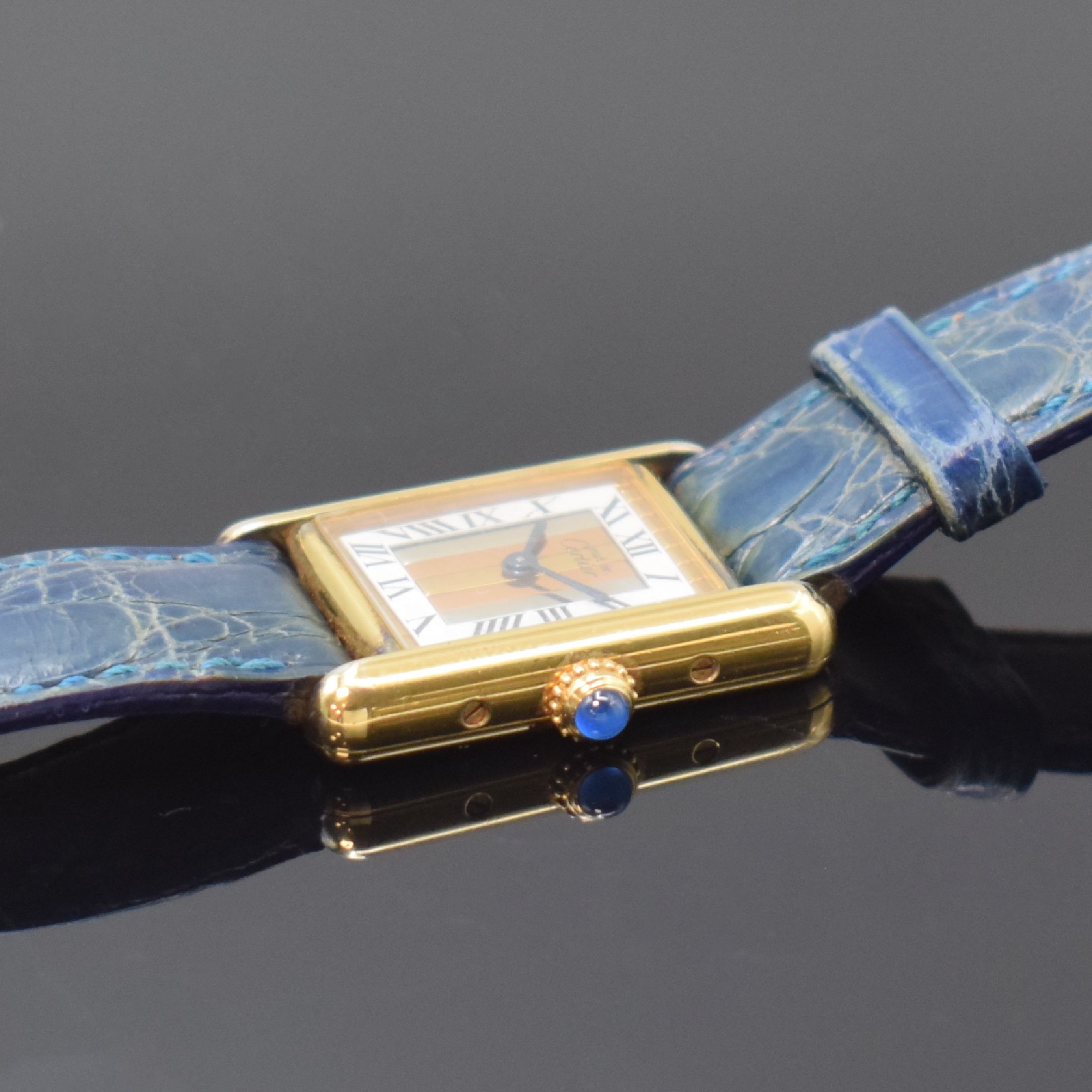 Detail c: CARTIER Paris Damenarmbanduhr Tank Vermeil Referenz 5057001, Schweiz um 1995, quarz, verg. Silbergeh. inkl. orig. Lederband m. orig. Dornschl., Boden ...
