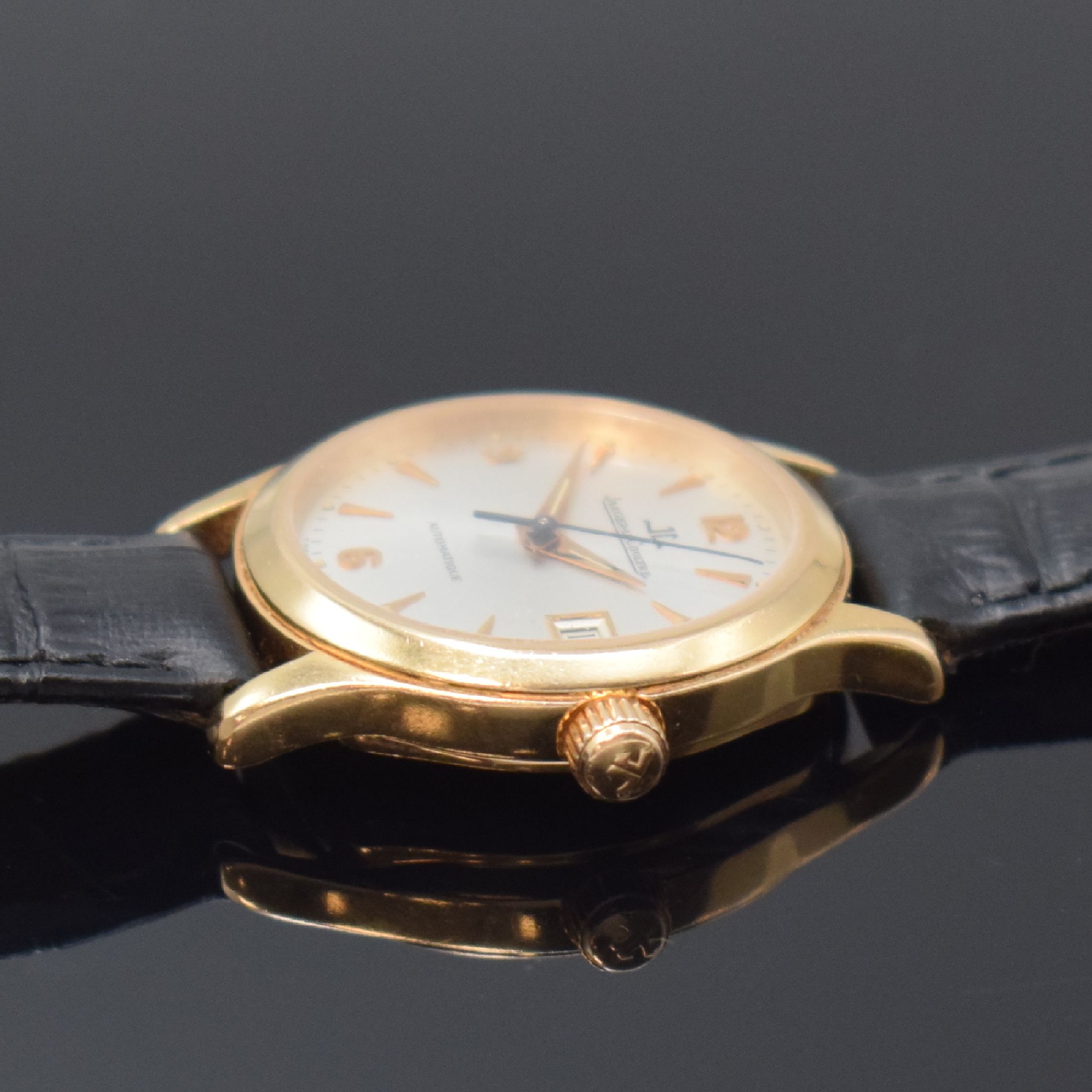 Detail b: Jaeger-LeCoultre Master Control Damenarmbanduhr in RG 750/000 Referenz 143.2.60, Schweiz um 1995, Automatik, Boden 4-fach verschr., silb. Zifferbl. ...