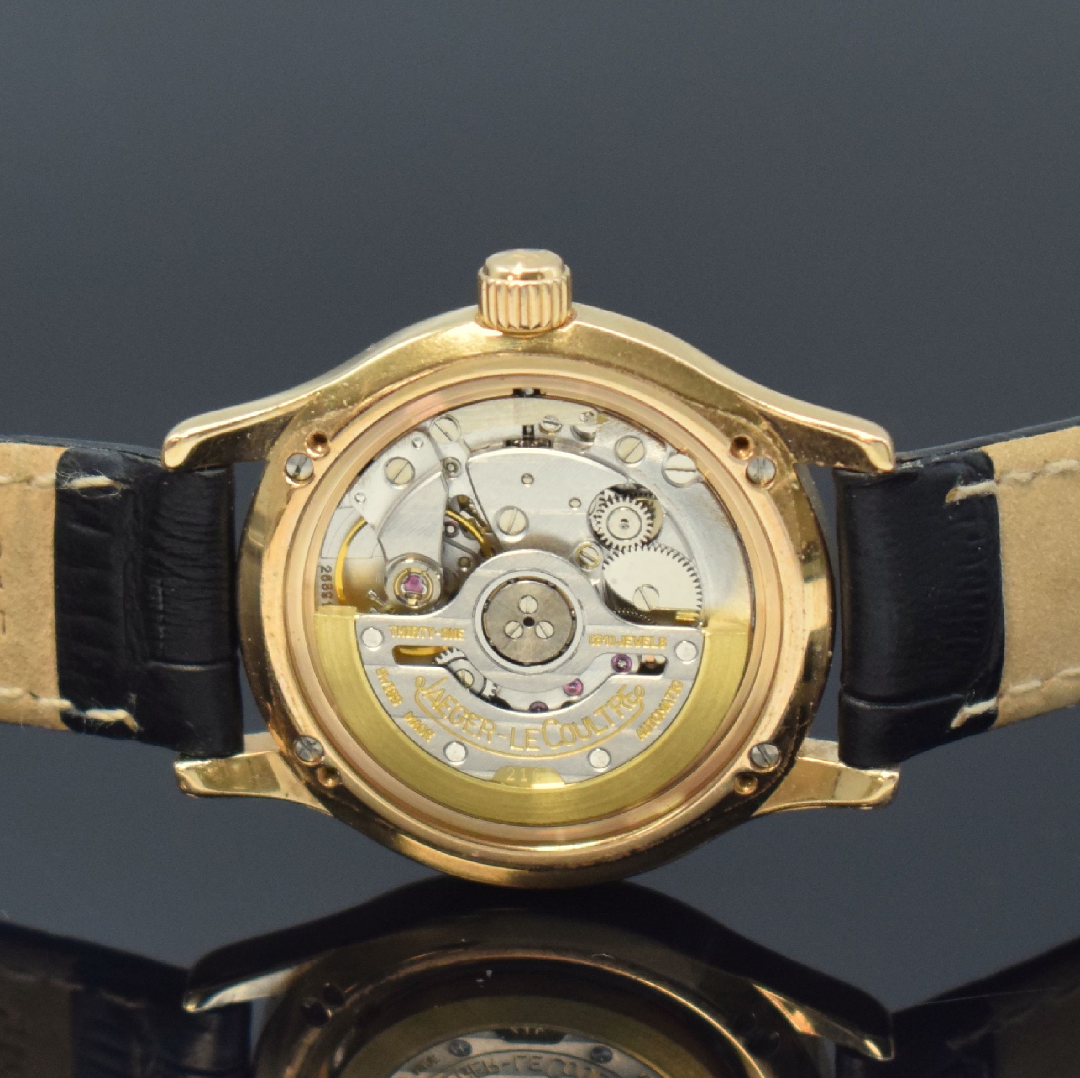Detail d: Jaeger-LeCoultre Master Control Damenarmbanduhr in RG 750/000 Referenz 143.2.60, Schweiz um 1995, Automatik, Boden 4-fach verschr., silb. Zifferbl. ...