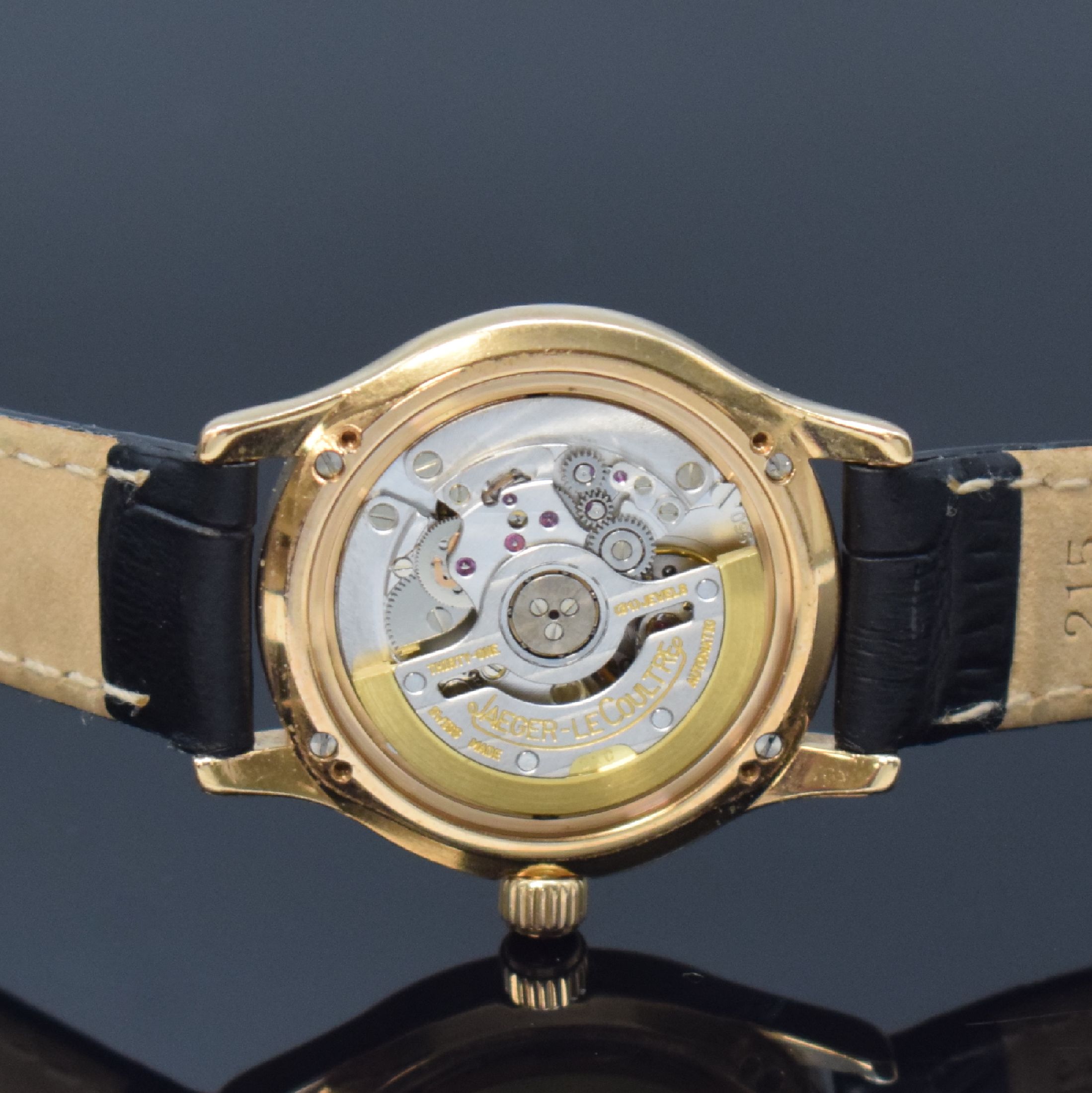 Detail e: Jaeger-LeCoultre Master Control Damenarmbanduhr in RG 750/000 Referenz 143.2.60, Schweiz um 1995, Automatik, Boden 4-fach verschr., silb. Zifferbl. ...