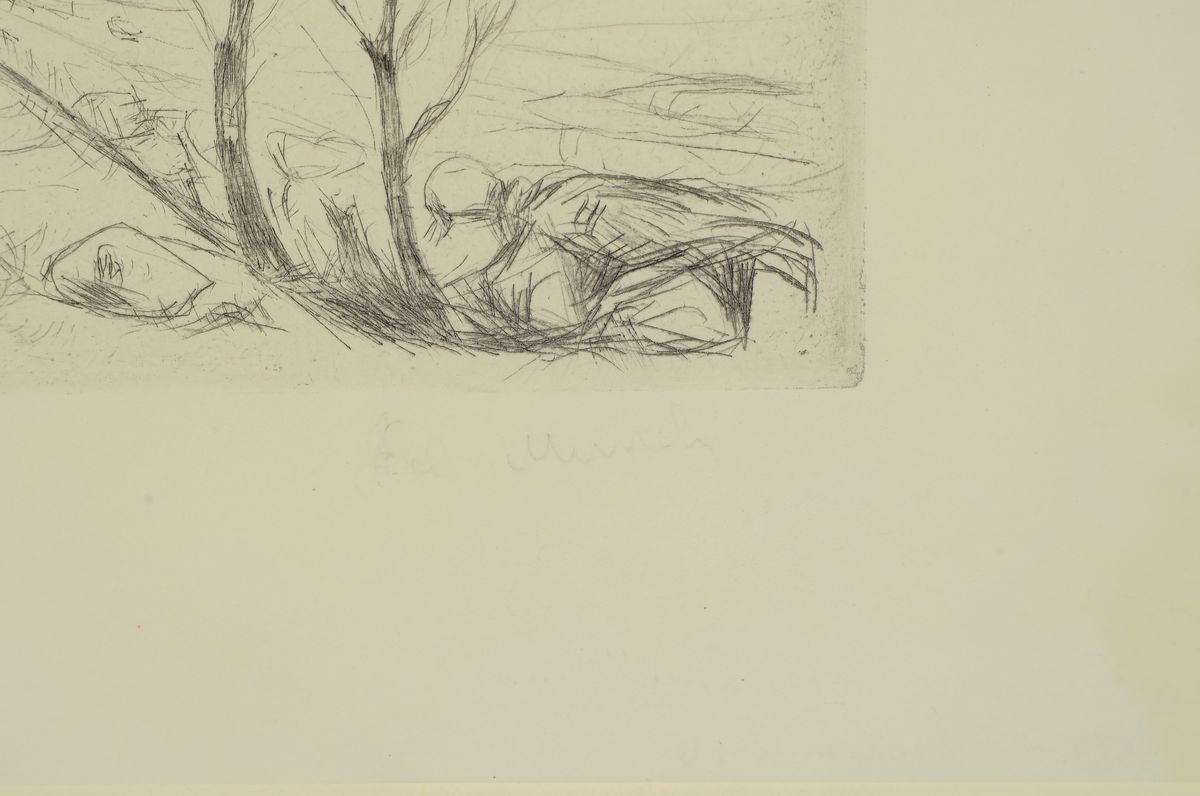 Detail a: Edvard Munch, 1863-1944, Norwegische Landschaft, Radierung von 1905, rechts unten handsign., ca. 10.5x15cm, WVZ Schiefler 268 II, Woll 298 III, PP, ...