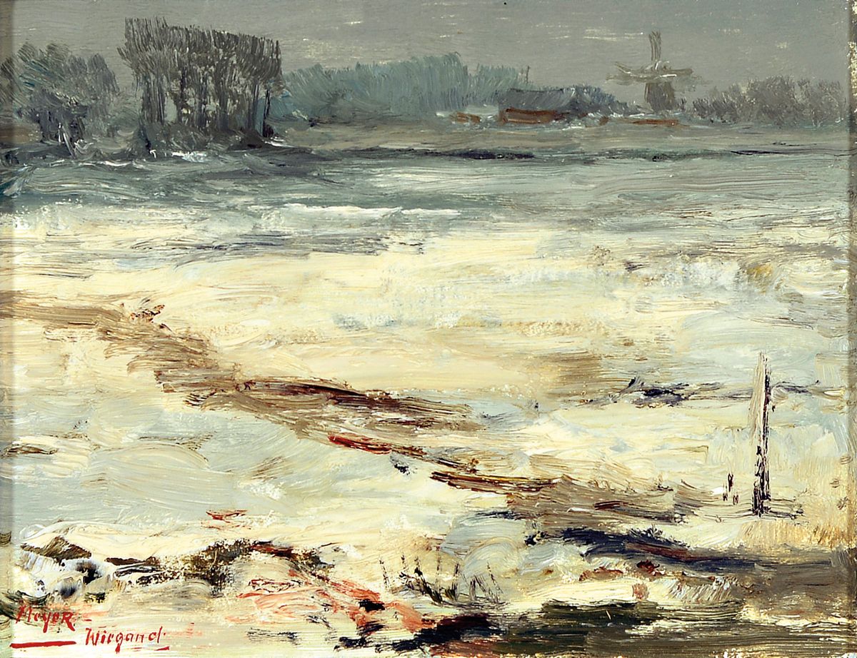 Rolf-Dieter Meyer-Wiegand, 1929-2006, Winterlandschaft, Öl/Holz, links unten signiert, ca. 14x18cm, R. ca. 29x33cm