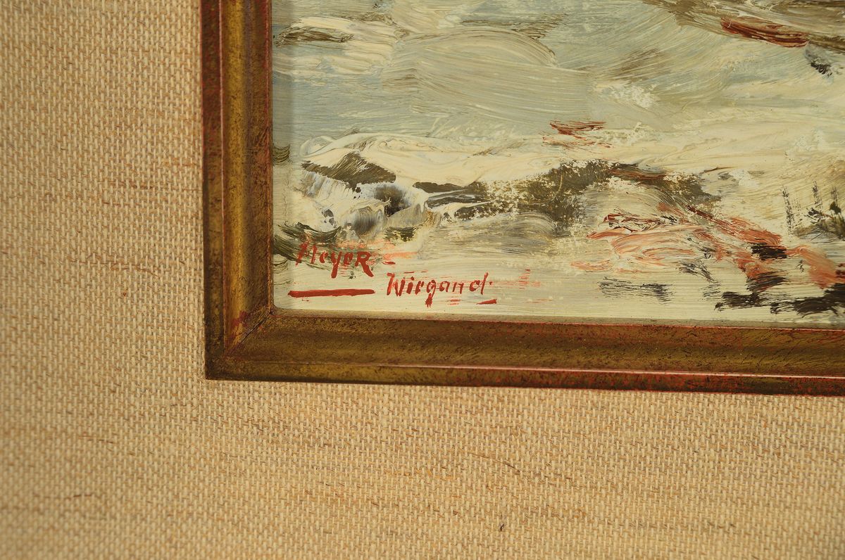 Detail a: Rolf-Dieter Meyer-Wiegand, 1929-2006, Winterlandschaft, Öl/Holz, links unten signiert, ca. 14x18cm, R. ca. 29x33cm