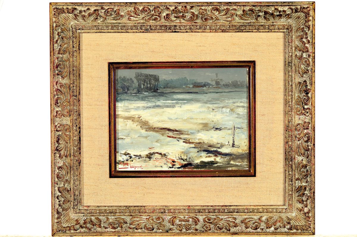 Detail k: Rolf-Dieter Meyer-Wiegand, 1929-2006, Winterlandschaft, Öl/Holz, links unten signiert, ca. 14x18cm, R. ca. 29x33cm