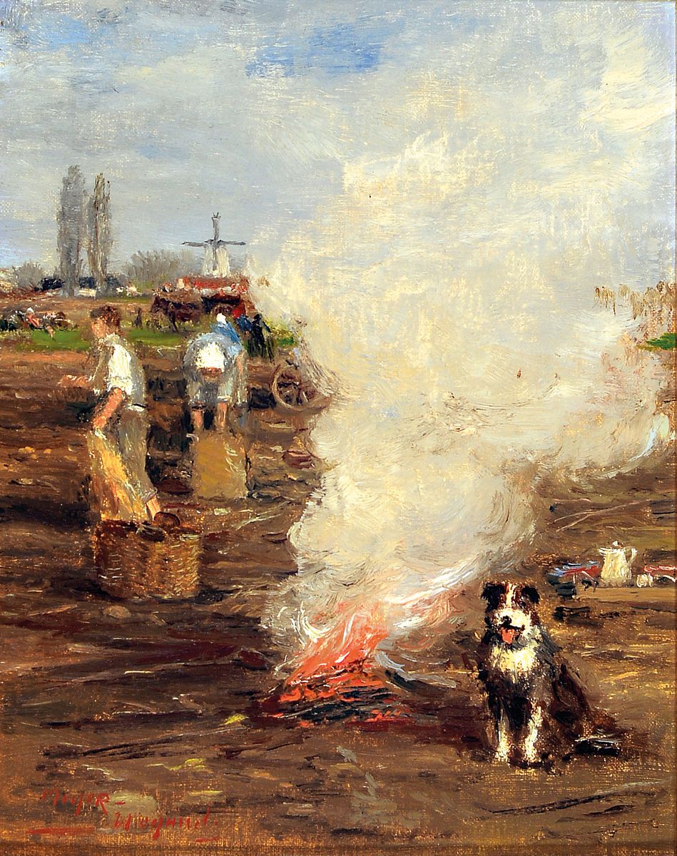 Rolf-Dieter Meyer-Wiegand, 1929-2006, Bei der Kartoffelernte, Öl/Holz, links unten signiert, ca. 20x16cm, R. ca. 34x29cm