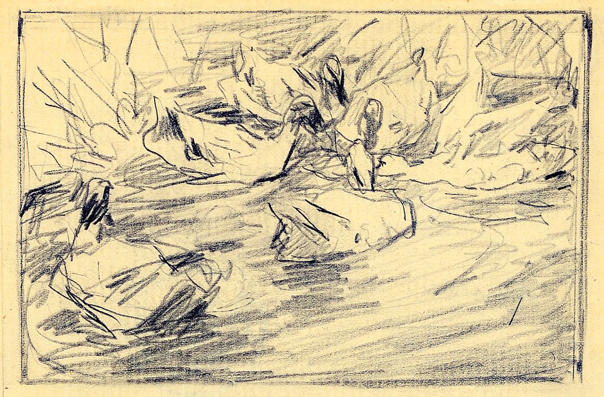 Alexander Koester, 1864 Bergneustadt-1932 München, Enten auf dem Teich, Bleistift auf Papier, rückseitig 2x Nachlaßstempel: Aus dem Nachlaß des ...