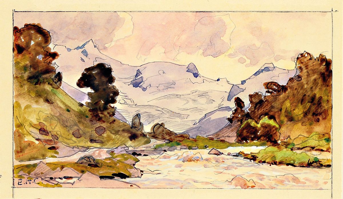 Edward Harrison Compton, 1881-1960, Landschaft in den Alpen, Aquarell auf Papier, links unten monogr. ca. 10x17.5cm, u.Gl., R. ca. 29x33cm