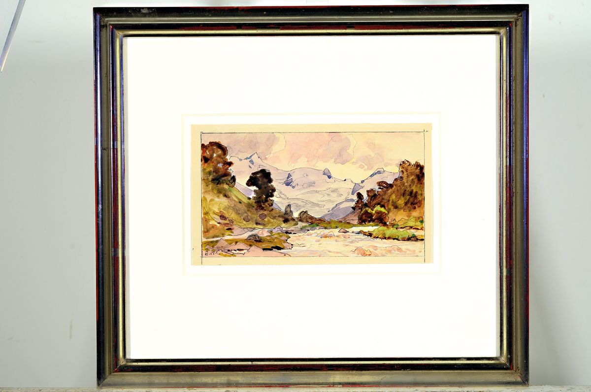 Detail k: Edward Harrison Compton, 1881-1960, Landschaft in den Alpen, Aquarell auf Papier, links unten monogr. ca. 10x17.5cm, u.Gl., R. ca. 29x33cm