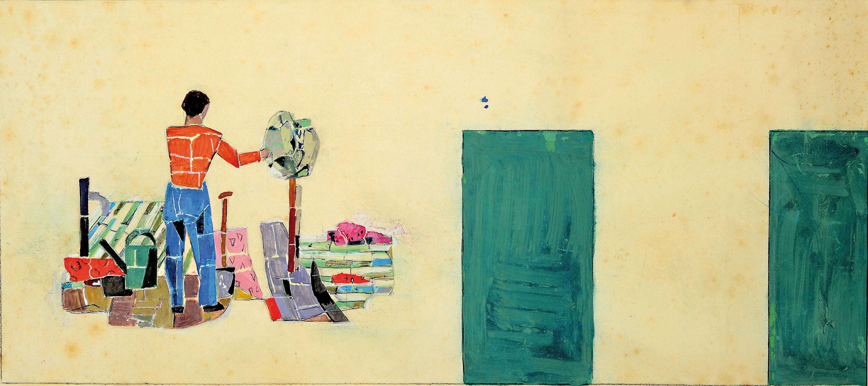 Erich Hartmann, 1886-1974, Gouache und Deckweiß auf Karton, um 1930, aus dem Nachlass des Künstlers, PP, gesamt, ca. 56,5x78 cm, Stockfleckig