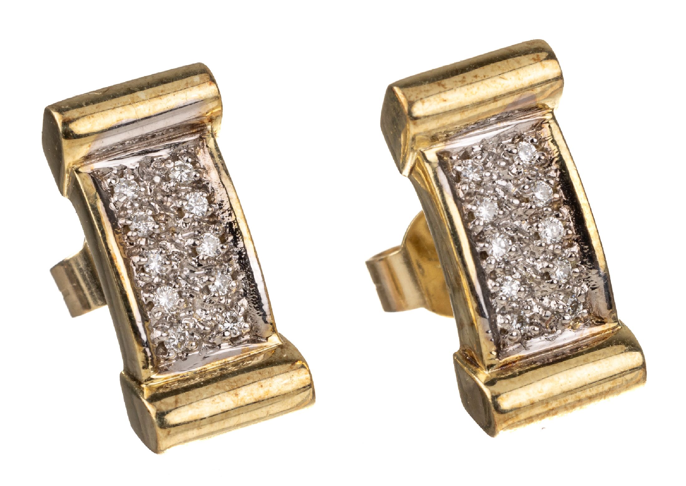 Paar 14 kt Gold Brillant-Ohrstecker, GG 585/000, 20 Brillanten in rhod. Fassungen zus. ca. 0.20 ct Weiß/vs, total ca. 5.2 g