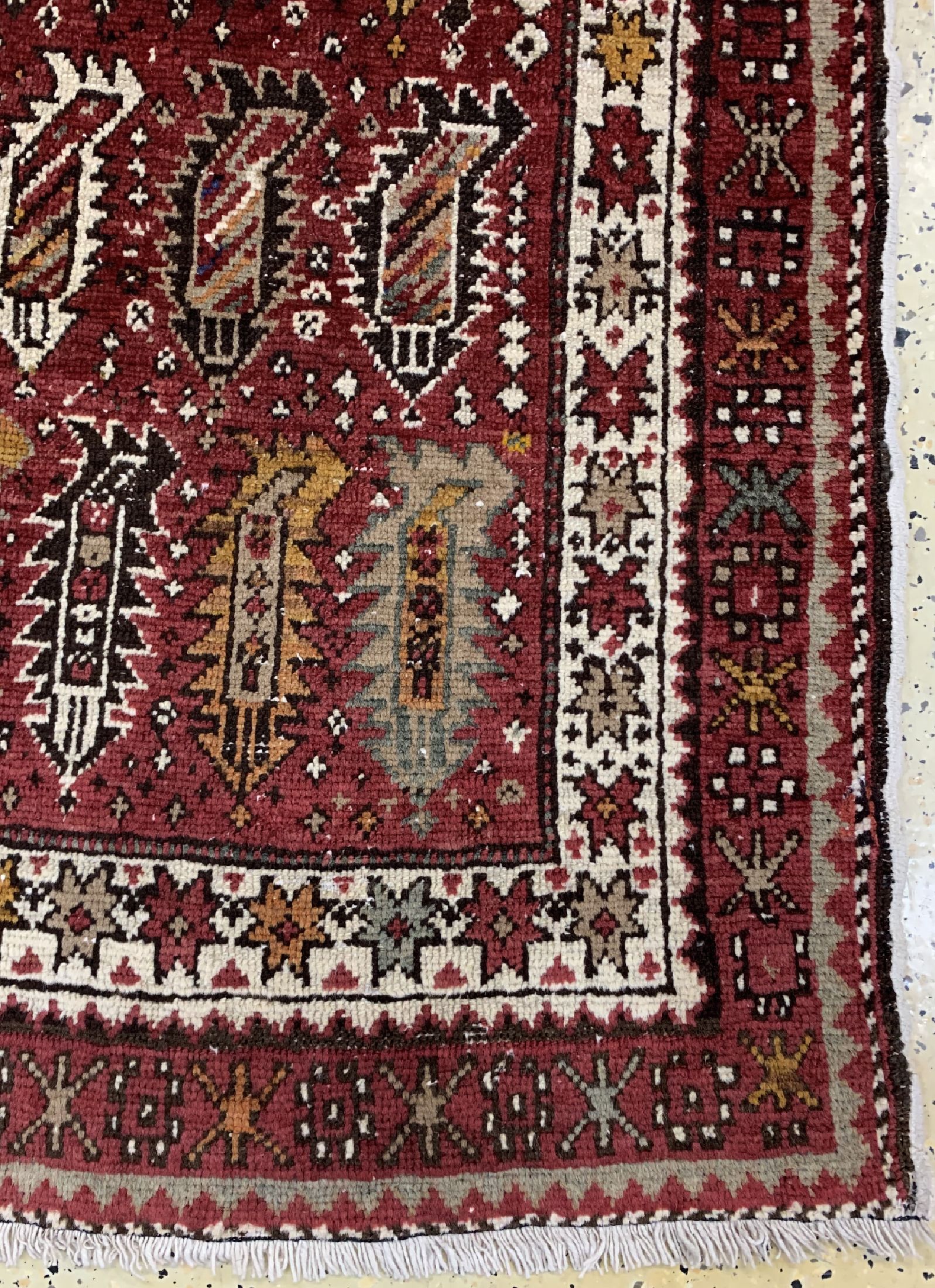 Detail a: Antiker Kazak, Kaukasus, um 1900, Wolle aufBaumwolle, ca. 180 x 100 cm, EHZ: 2-3(Restauriert)