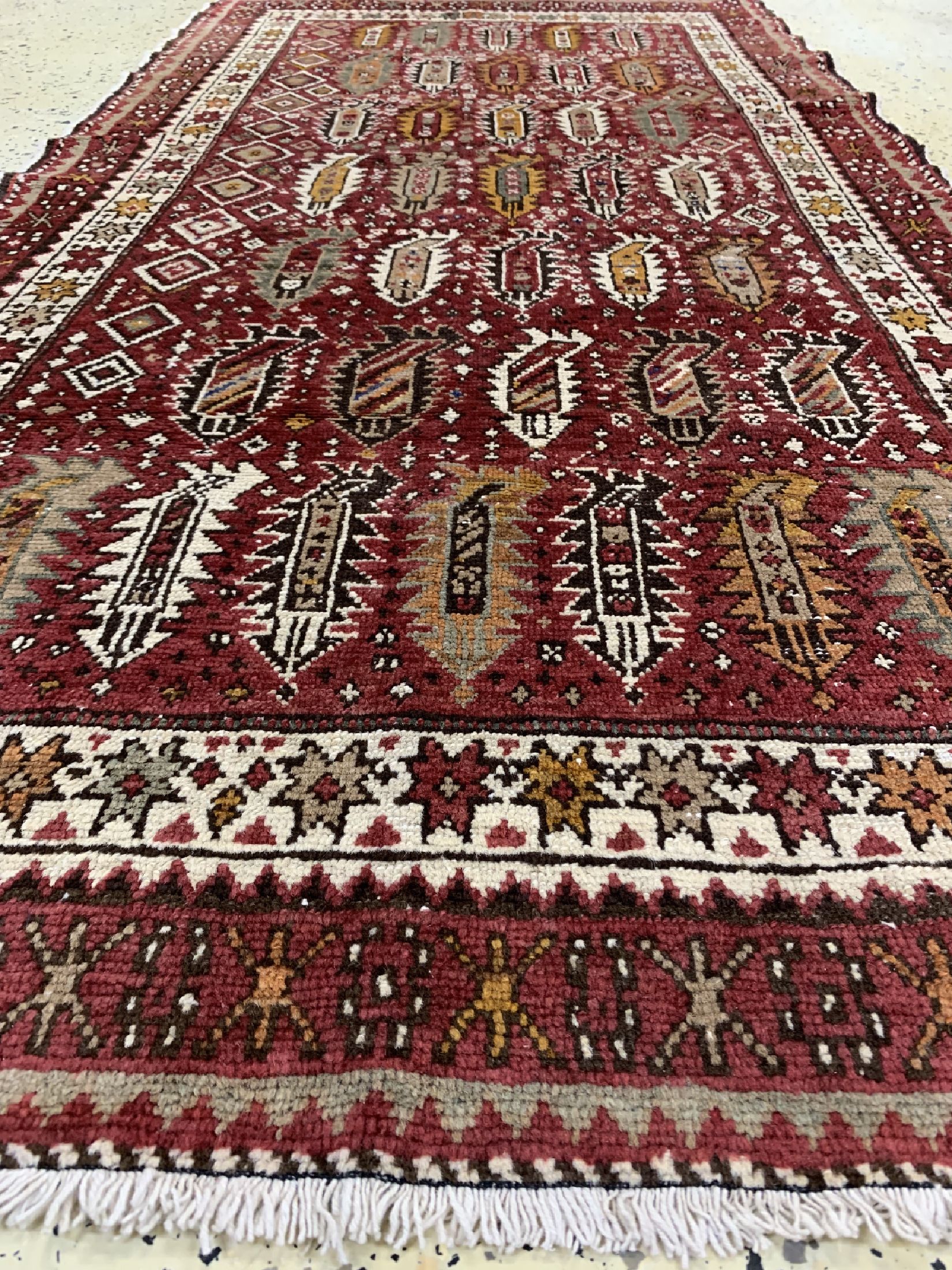 Detail d: Antiker Kazak, Kaukasus, um 1900, Wolle aufBaumwolle, ca. 180 x 100 cm, EHZ: 2-3(Restauriert)