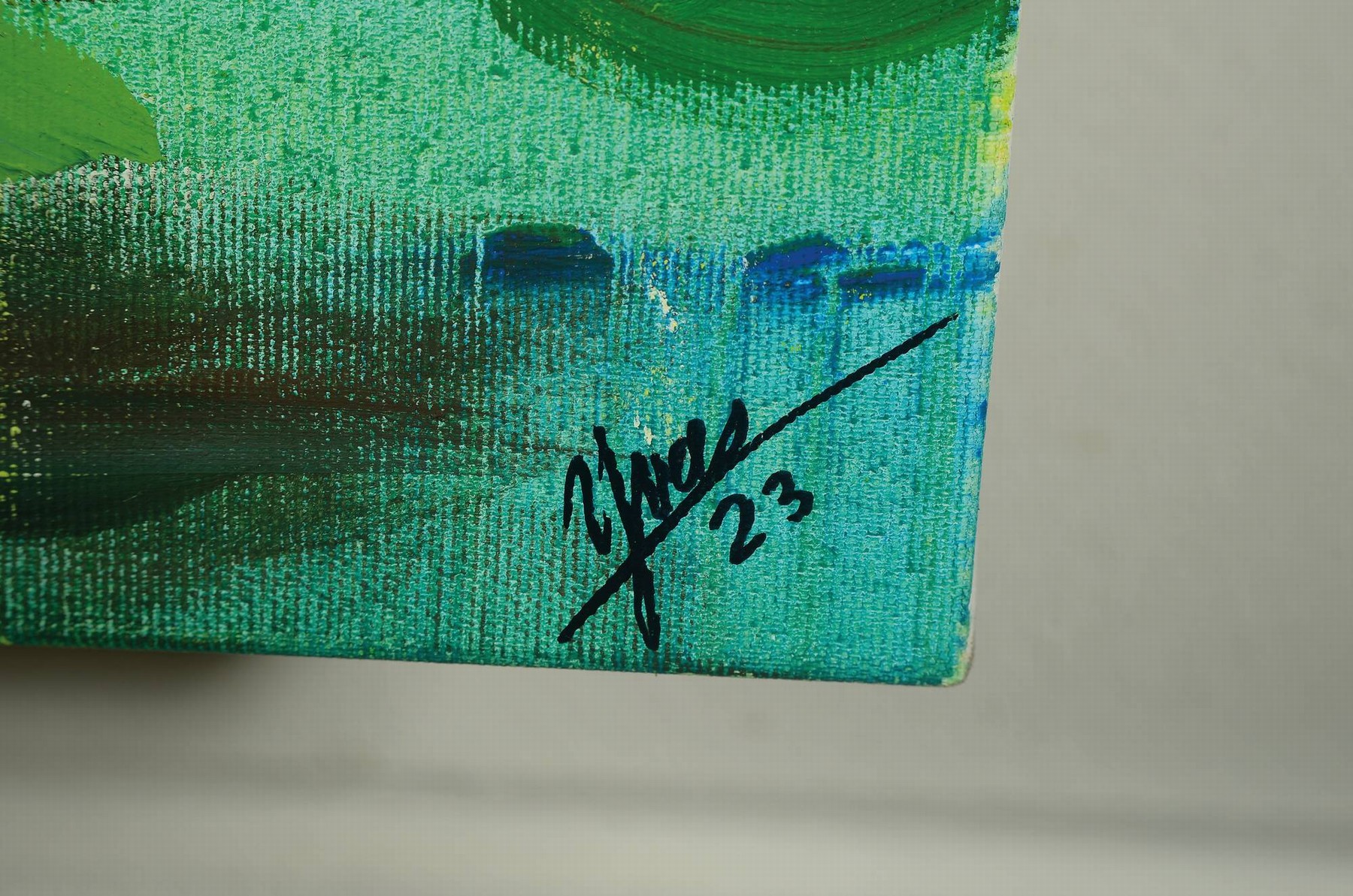 Detail a: Yves-Marcel Münch, geb. 1994, zeitgenössischer Künstler in Wiesloch, Nashorn, Öl/Lwd, expressive Spachteltechnik, rechts unten sign., ca. ...