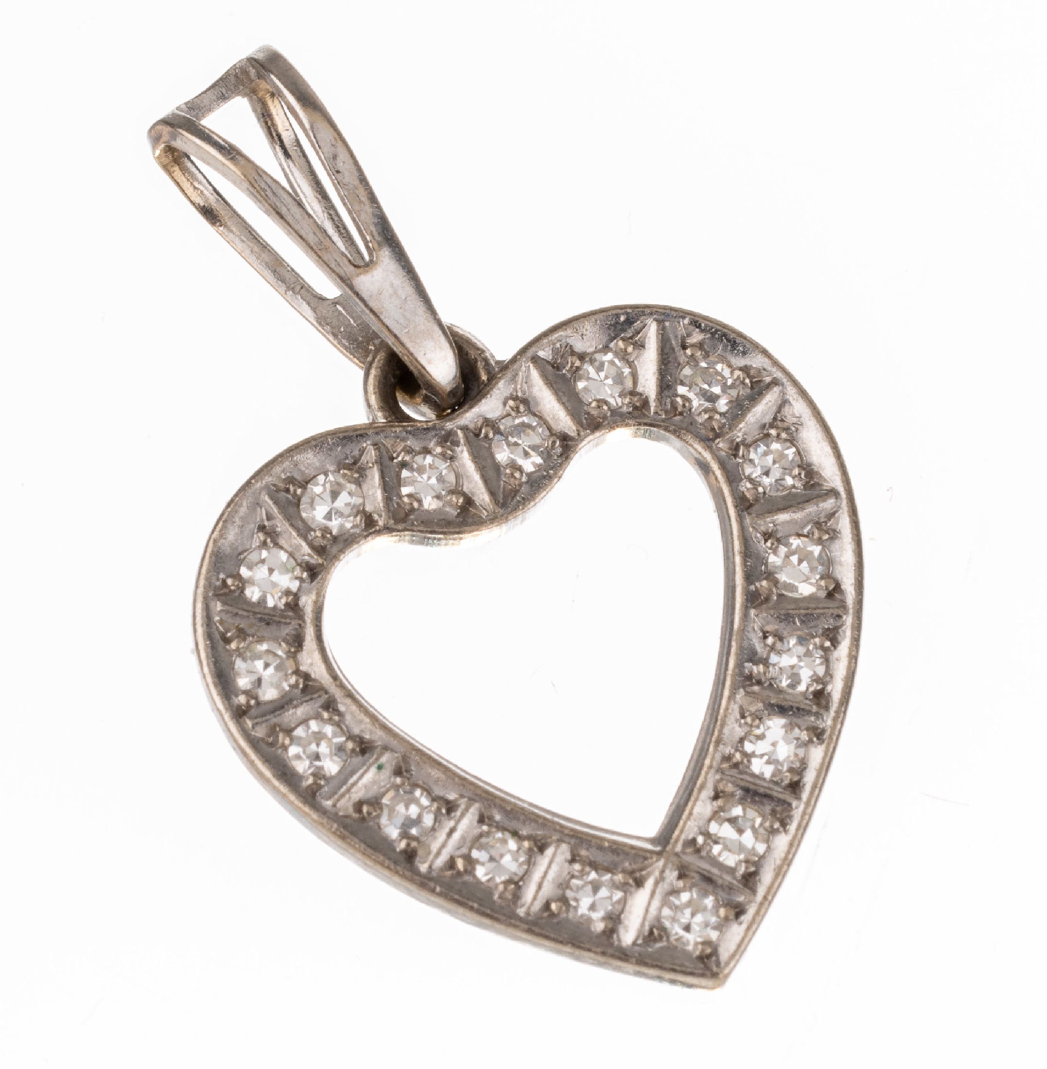 18 kt Gold Diamant-Herzanhänger, WG 750/000, 8/8-Diamanten zus. ca. 0.20 ct Weiß/si, total ca. 2.0 g