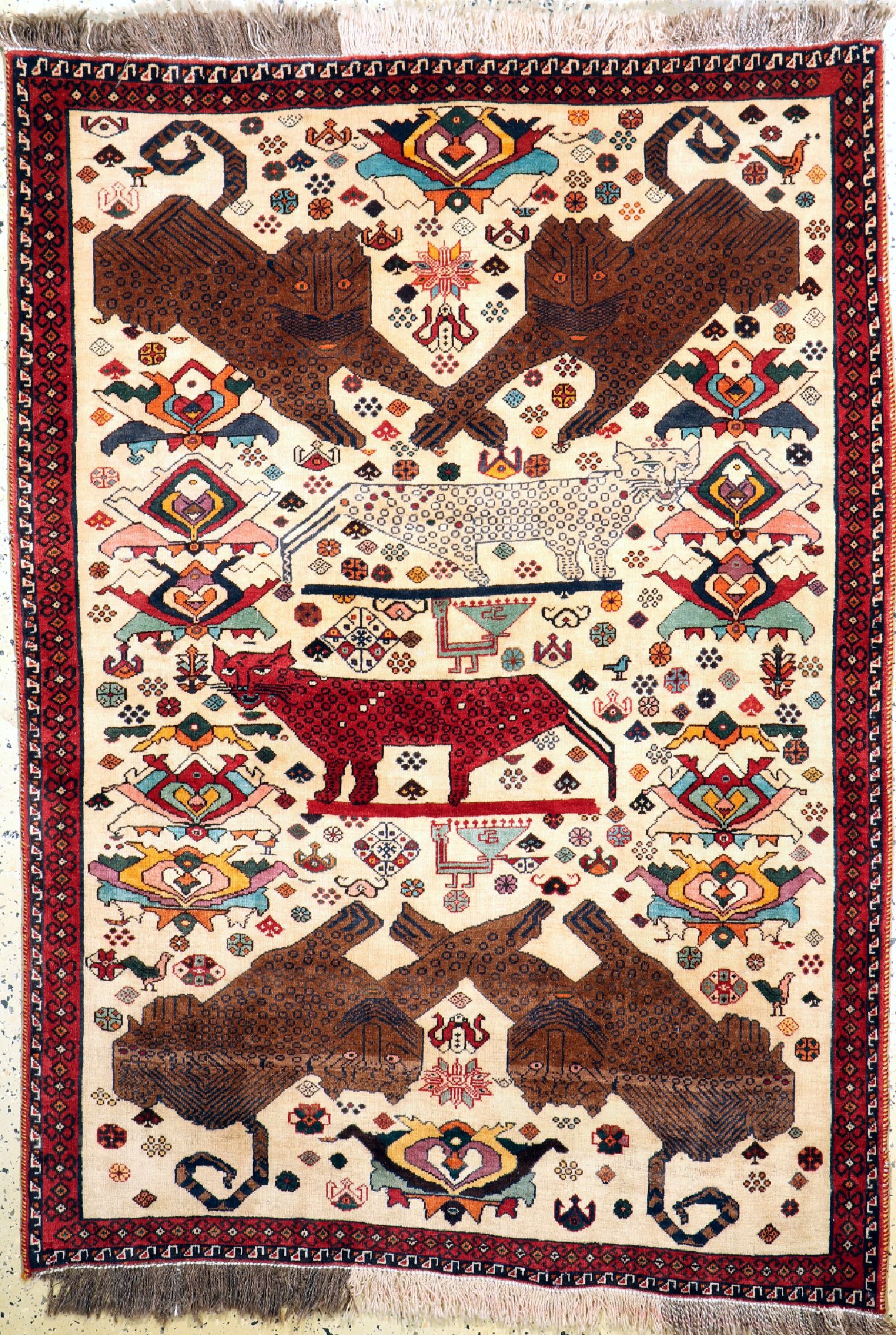 Ghaschgai-Kashkuli fein, Persien, ca. 50 Jahre, Wolle auf Wolle, ca. 185 x 130 cm, EHZ:2, (kleine Mottenfraß Stellen).