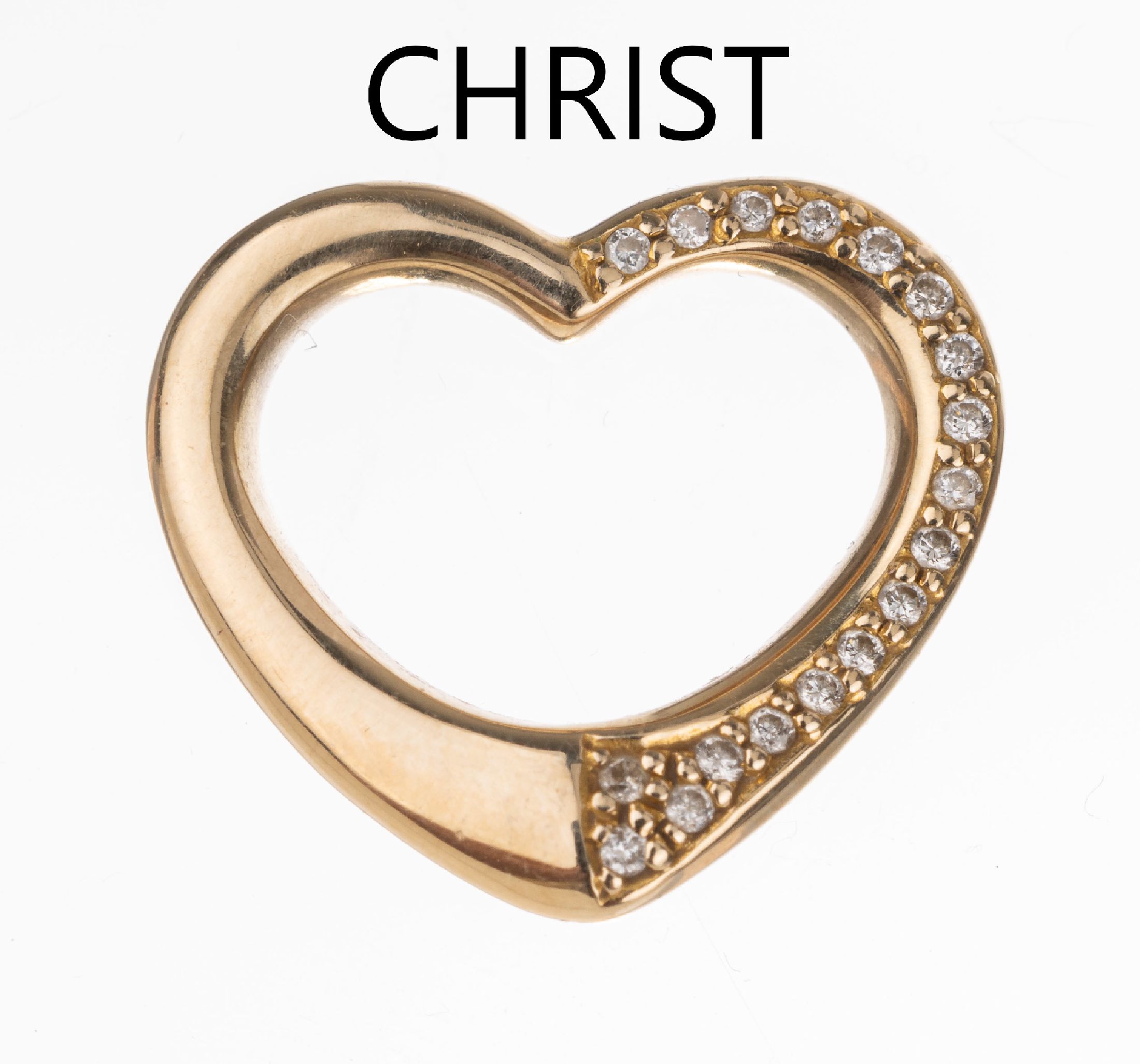14 kt Gold CHRIST-Brillant-Herzanhänger, GG 585/000, hälftig mit Brillanten zus. ca. 0.25 ct Weiß/lr-vs, sign., total ca. 3.2 g, L. ca. 1.5 cm