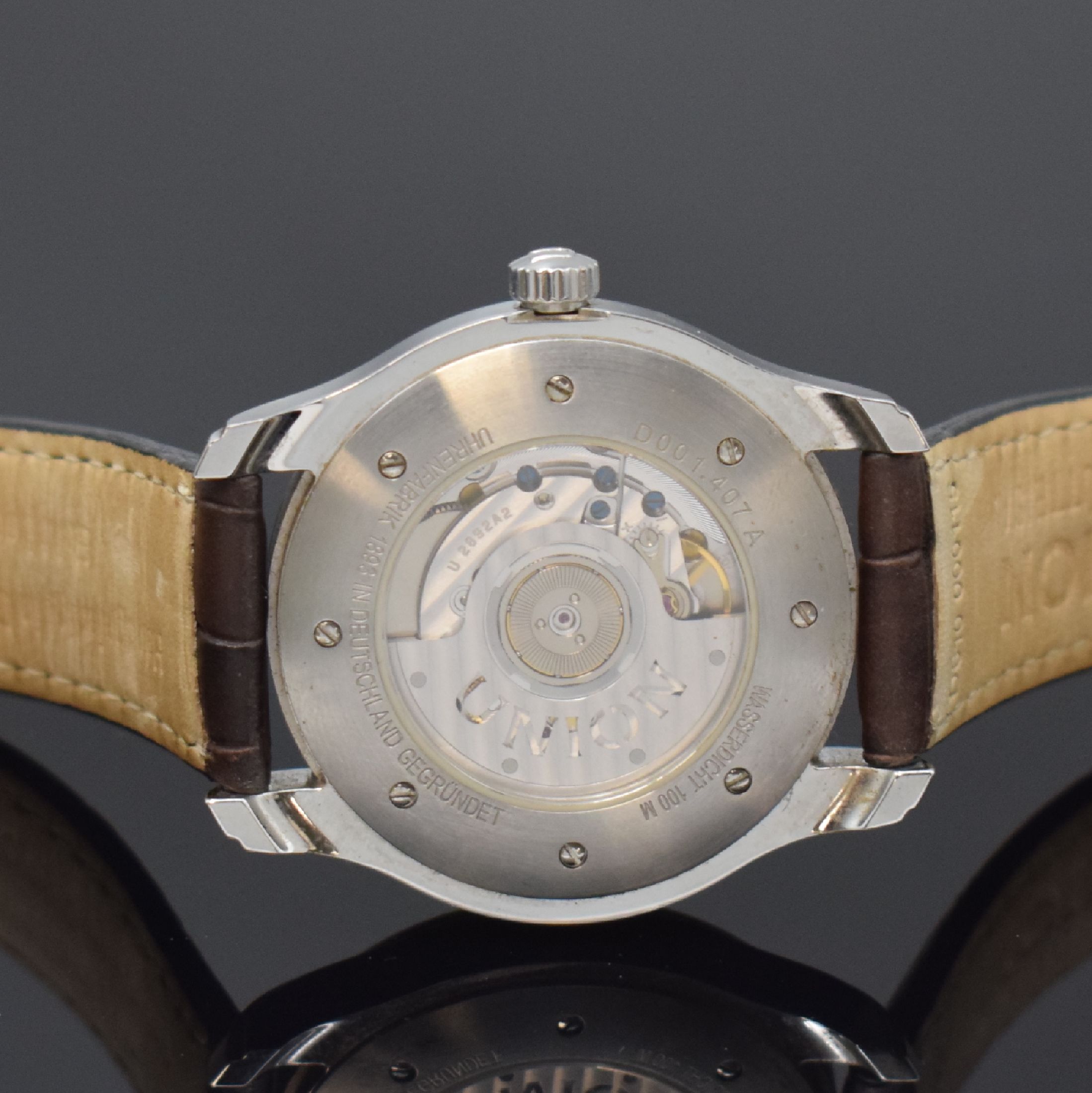 Detail d: UNION GLASHÜTTE Herrenarmbanduhr Modell Viro Date Referenz D001.407.A, Deutschland um 2010, Automatik, beids. vergl. Edelstahlgeh. inkl. orig. ...