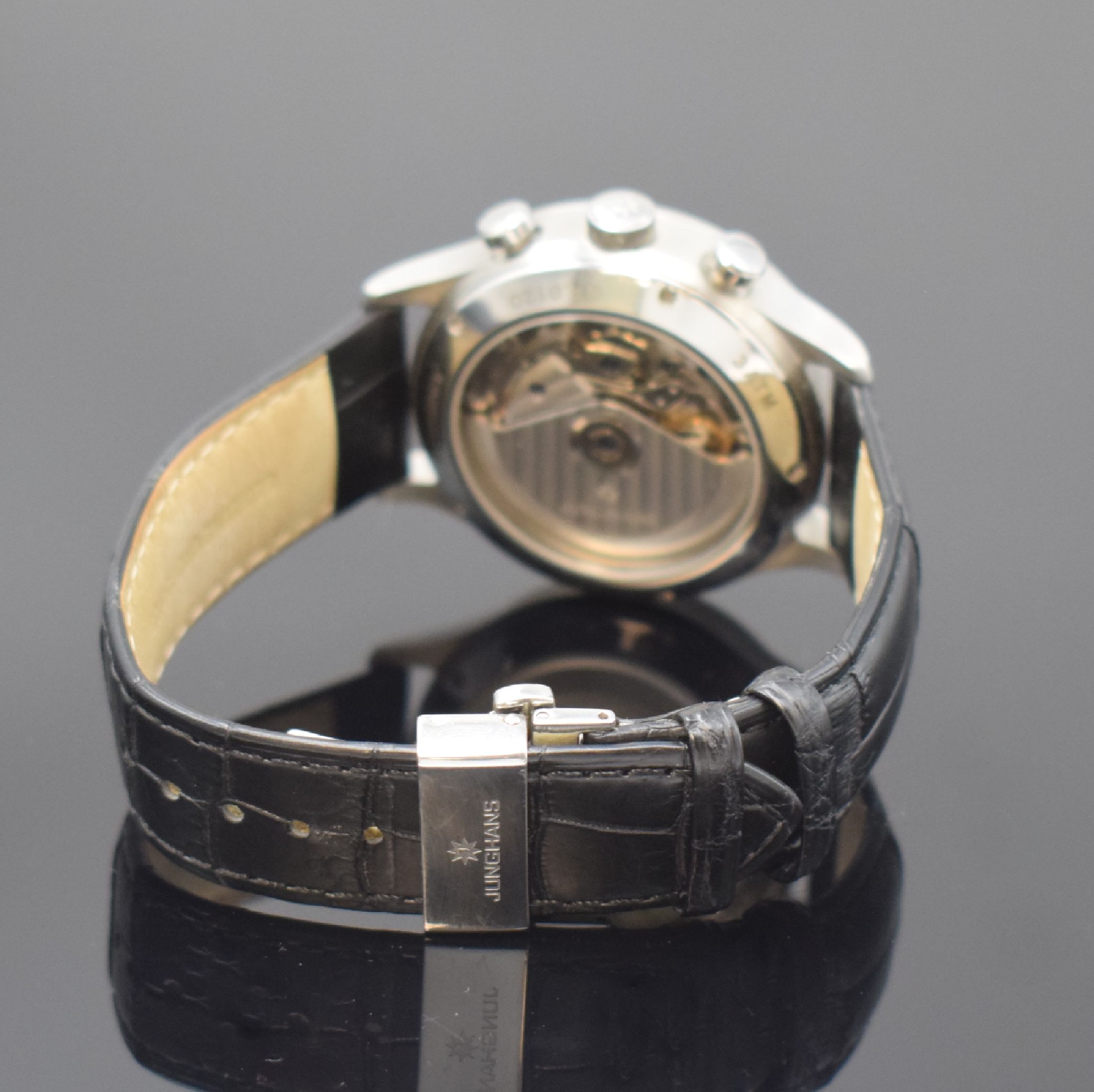 Detail b: JUNGHANS Attache Chronoscope Herrenchronograph in Stahl Referenz 027/4552, Deutschland um 2010, Automatik, beids. vergl. Geh., Boden 5-fach verschr., ...