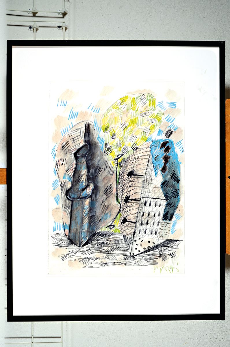 Markus Lüpertz. geb. 1941, Aquarell, farbigeKreide und Bleistift auf Papier, unten rechts mit grüner Kreide mit "Markus", handsign., aus ...