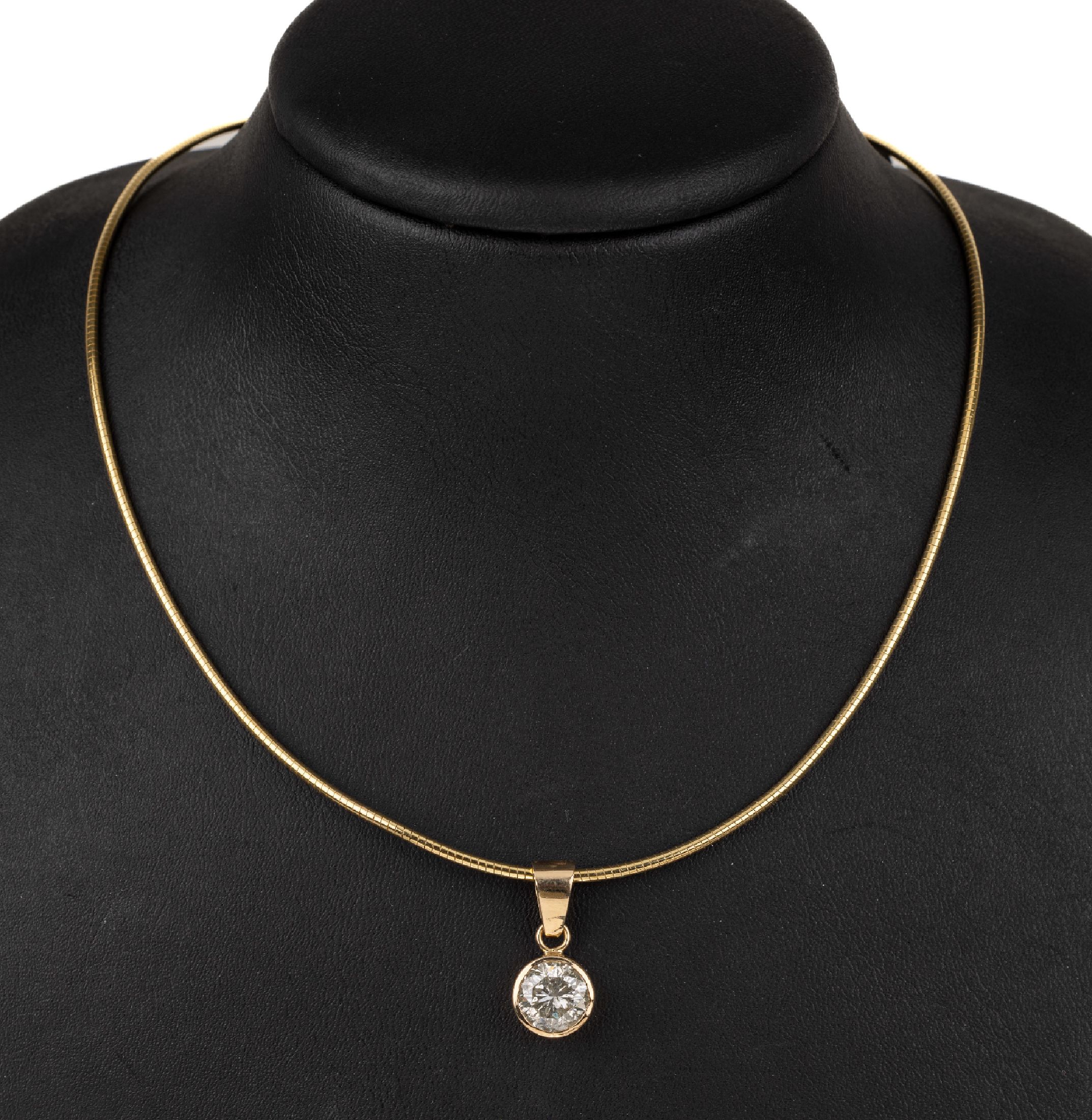14 kt Gold Brillant-Anhänger, an Schlangen- kette, GG 585/000, Magnetschließe 925er Silber vergoldet, Brillant ca. 3.05 ct Weiß-l. get. Weiß/p ...