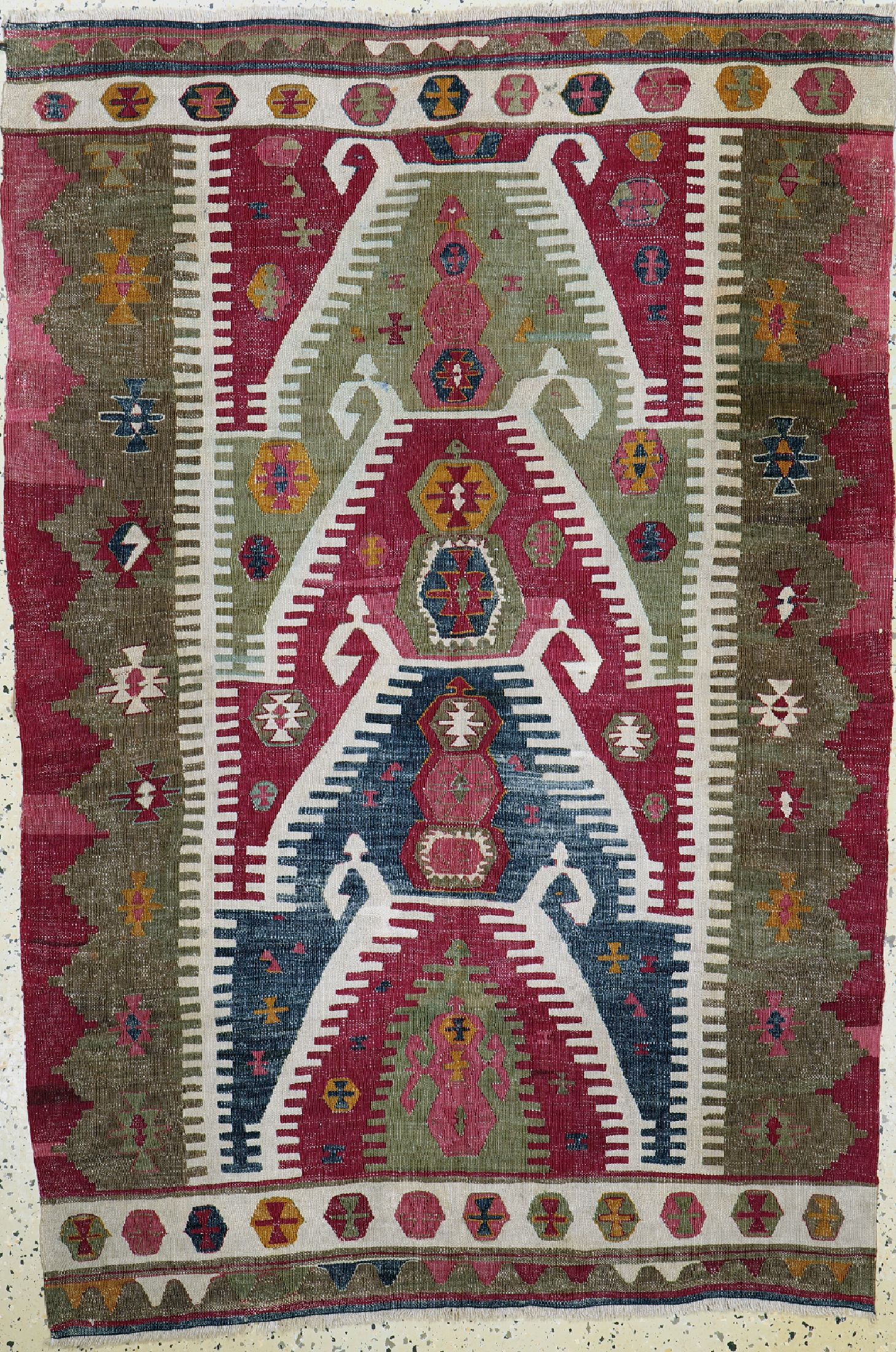 Antiker Anatol Kelim, Türkei, 19.Jhd, Wolleauf Wolle, ca. 165 x 106 cm, EHZ: 2(Restauriert).