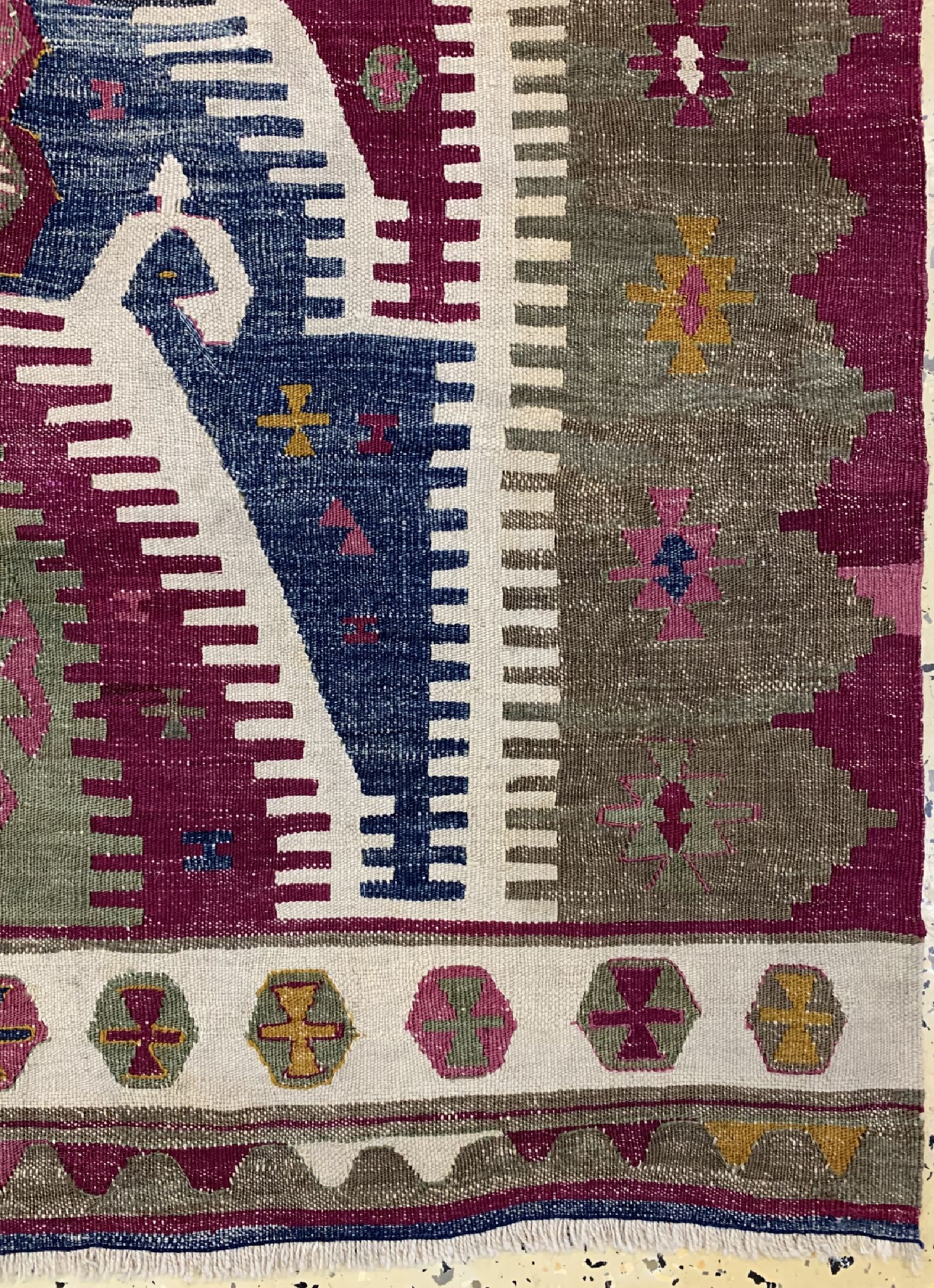 Detail a: Antiker Anatol Kelim, Türkei, 19.Jhd, Wolleauf Wolle, ca. 165 x 106 cm, EHZ: 2(Restauriert).