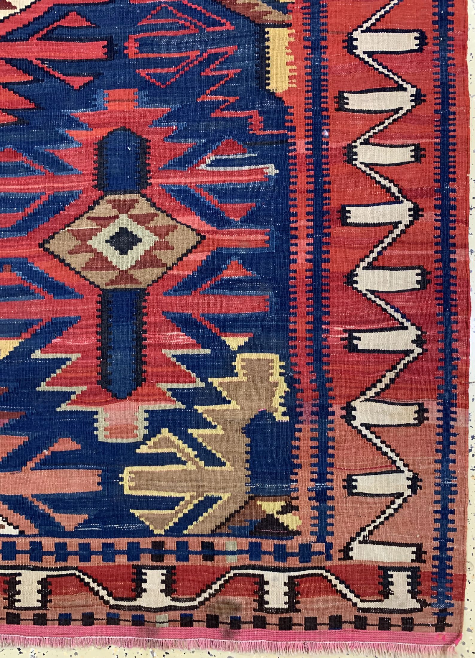 Detail a: Antiker Kuba Kelim, Kaukasus, 19.Jhd, Wolleauf Wolle, ca. 330 x 203 cm, EHZ: 2