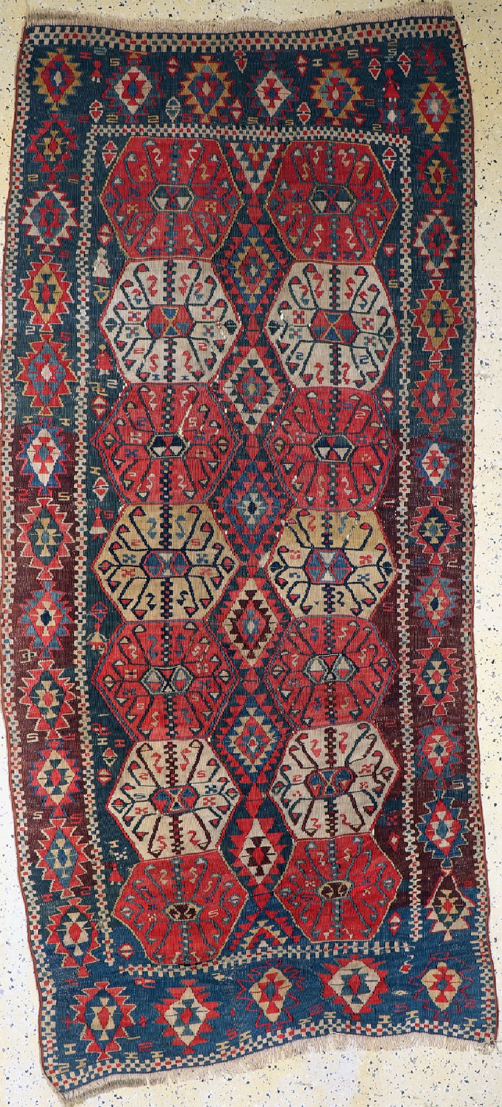Antiker Konya Kelim, Türkei, 19.Jhd, Wolle auf Wolle, ca. 260 x 120 cm, EHZ: 3-4