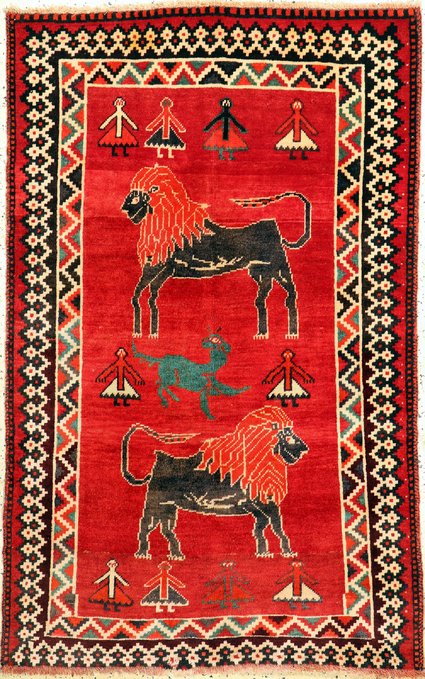 Gabbeh alt, Persien, um 1960, Wolle auf Wolle, ca. 177 x 111 cm, verkürzt, EHZ: 2