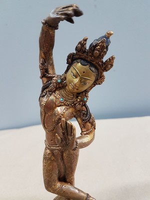 26711879e - Bronze sculpture, India, 20th century, dancing Tara, decorated with turquoise, H. approx. 20 cm