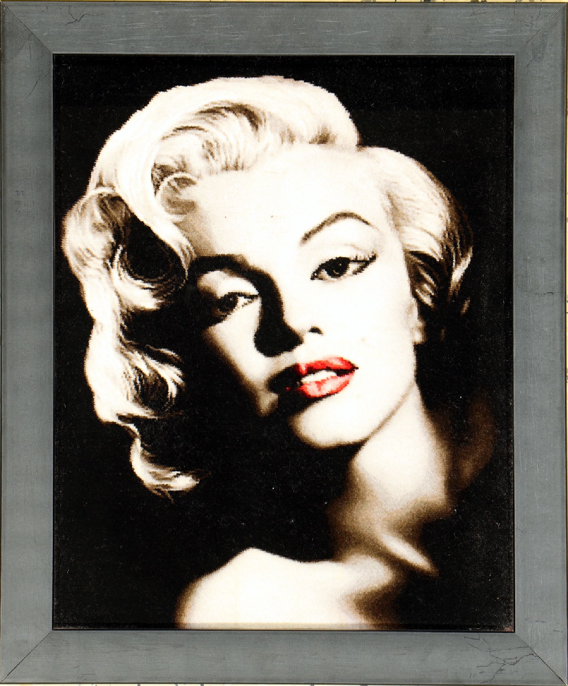 Täbriz fein(50 Raj) Persien, "Marilyn Monroe"Portrait, ca. 30 Jahre, Korkwolle auf Seide, ca. 54 x 44 cm, ca. 500.000 Kn/qm, ...