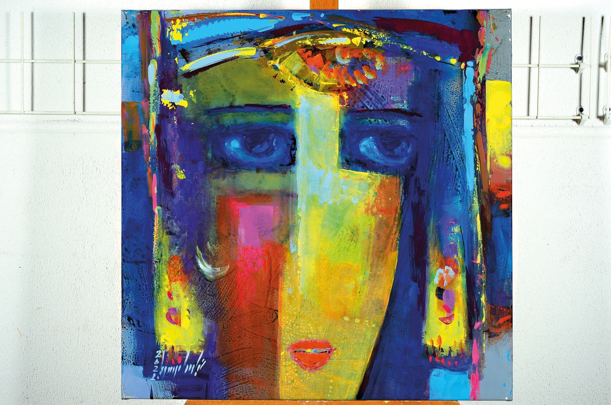 Abbas Al Mosawi, geb. 1952 Bahrain, Schüler vom Ahmed Baqer, Öl/Lwd, abstrakter Kopf, sign., dat., ca. 70x70 cm
