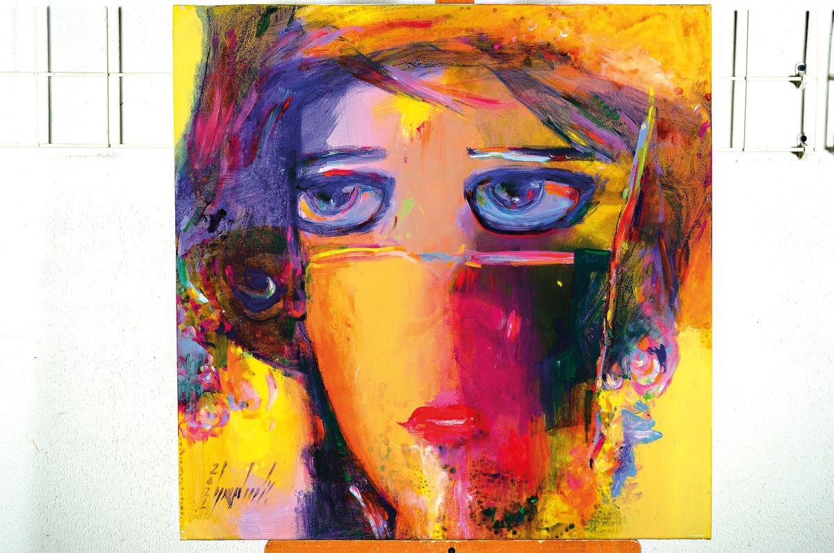 Abbas Al Mosawi, geb. 1952 Bahrain, Schüler vom Ahmed Baqer, Öl/Lwd, abstrakter Kopf, sign., dat., ca. 70x70 cm