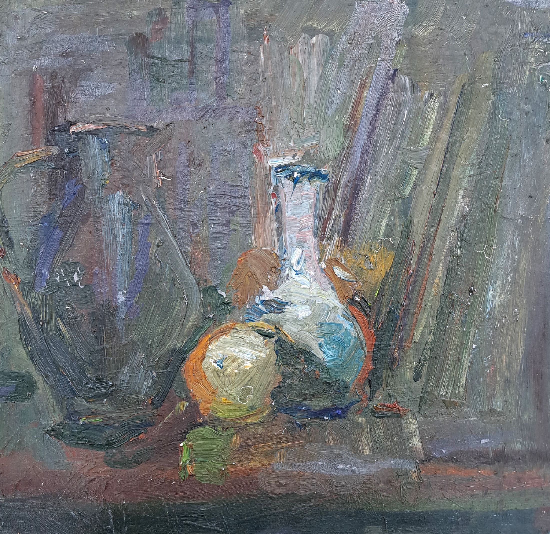 Albert Feser, 1901-1993, Öl/Hartfaserplatte, um 1980, verso mit Nachlasstempel, betitelt "Stilleben", 37x40, PP, ca. 50x50 cm, Provenienz: ...