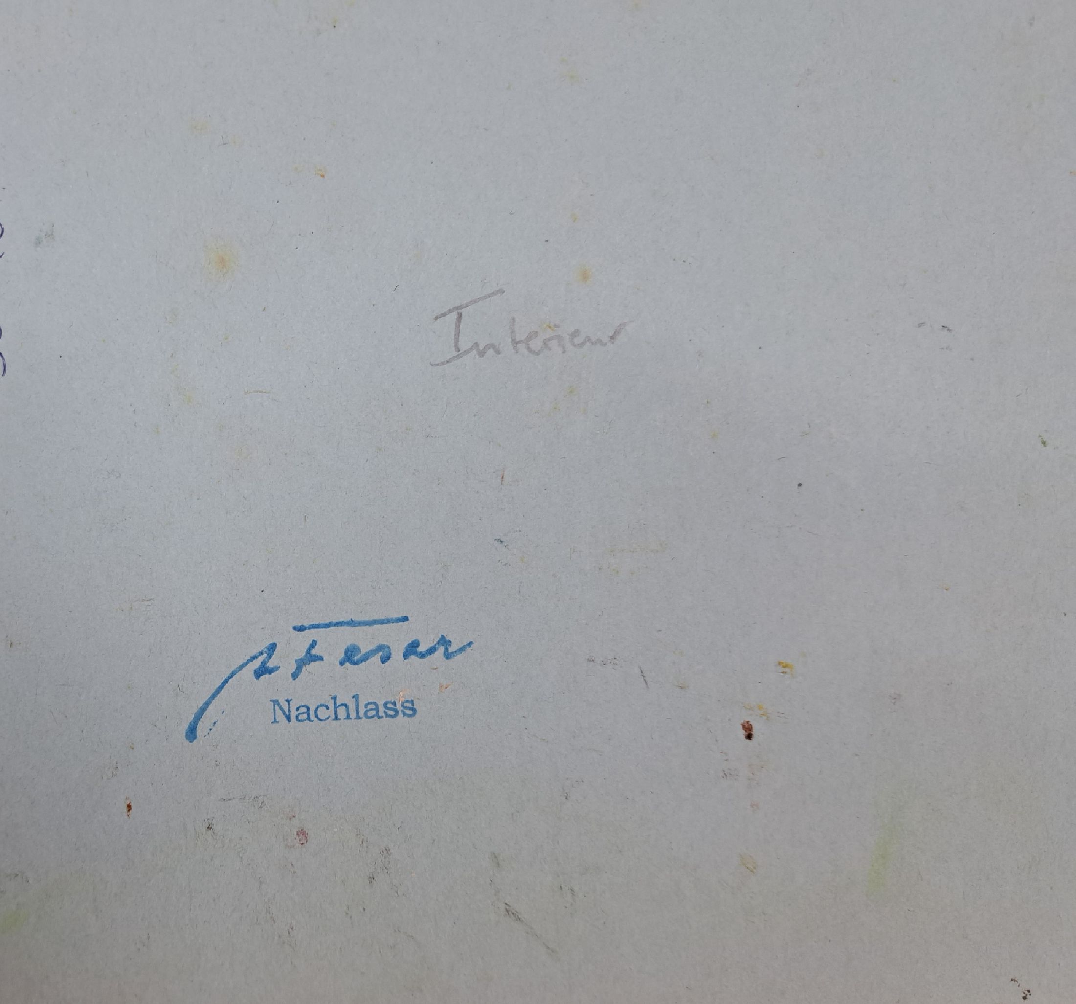 Detail a: Albert Feser, 1901-1993, Öl/Hartfaserplatte, um 1980, verso mit Nachlasstempel, betitelt "Interier", 50x40,PP 60x50cm, Provenienz: ...