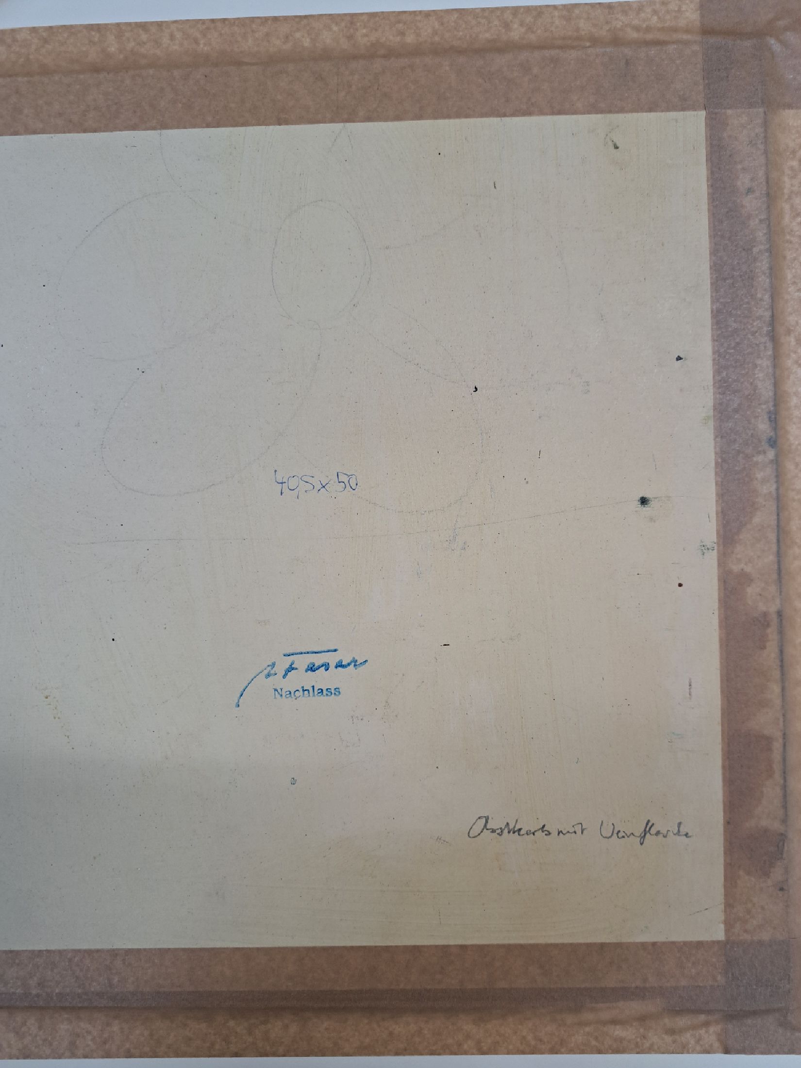 Detail a: Albert Feser, 1901-1993, Öl/Hartfaserplatte, um 1984, verso mit Nachlasstempel, betitelt "Obstkorb mit Weinflasche, 40,5x50,PP ca. 50x60cm ...