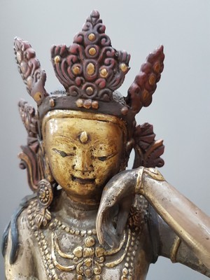 26712036e - Large seated Tara, Tibet, 19th century, silver-plated bronze, based on a Ming model. painted, on a double lotus base, fine casting, expressive, approx. 4590 g, 38 x 23.5 x 17.5 cm, from a German private collection
