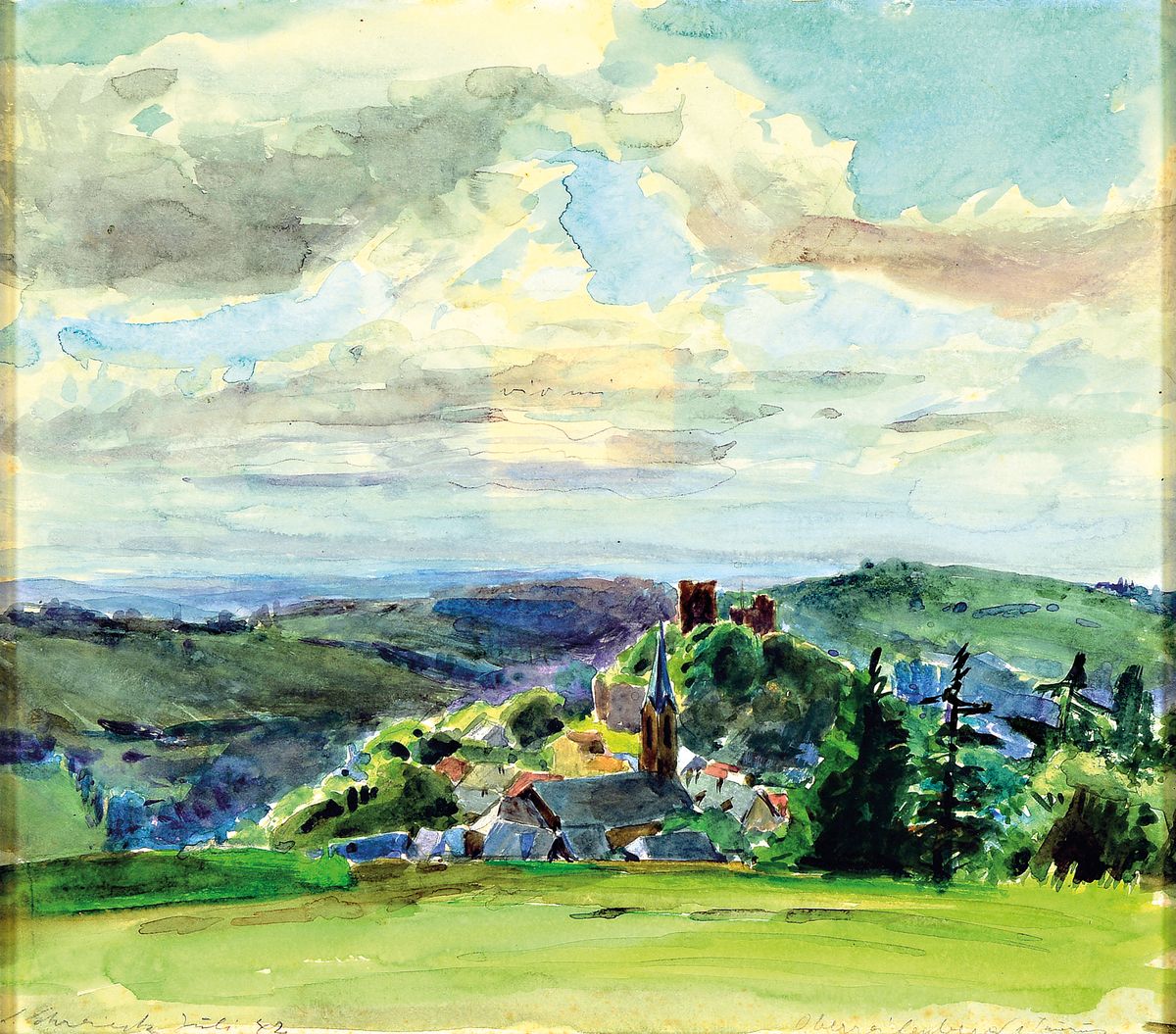 Ludwig Schreieck, 1911 St.Martin-1944 München , Aquarell, "Oberreifenberg im Taunus", Blick vom Feldberg auf Schloß Oberreifenberg im ...